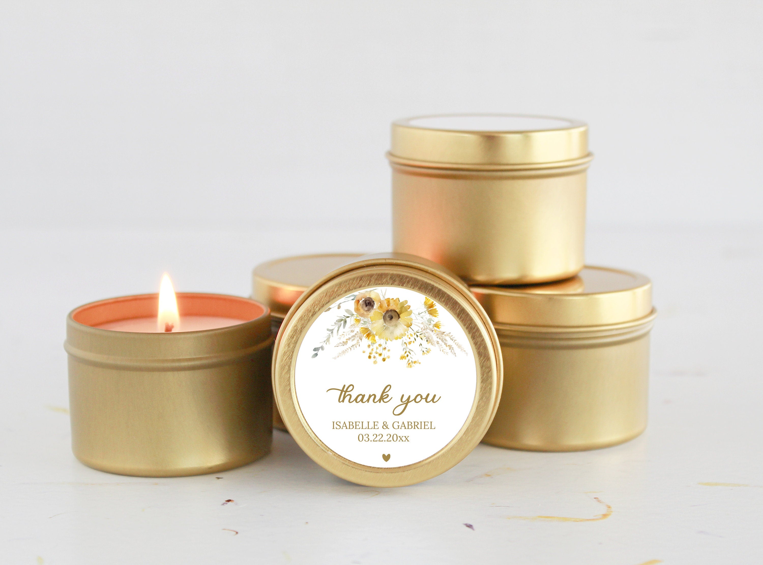 Sunflower Wedding Favors/ Bulk for Guests / Candle Favors / Set of 10 Candle Tin Favors / Personalized Wedding Favors / Bridal Shower Favors