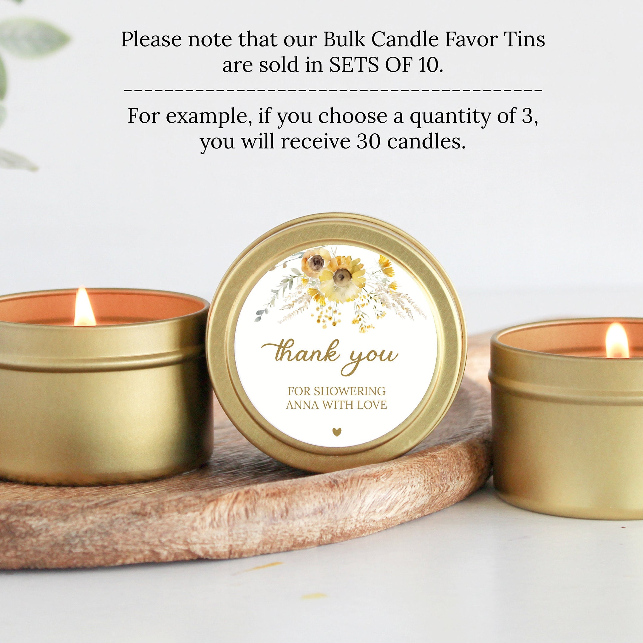 Sunflower Wedding Favors/ Bulk for Guests / Candle Favors / Set of 10 Candle Tin Favors / Personalized Wedding Favors / Bridal Shower Favors