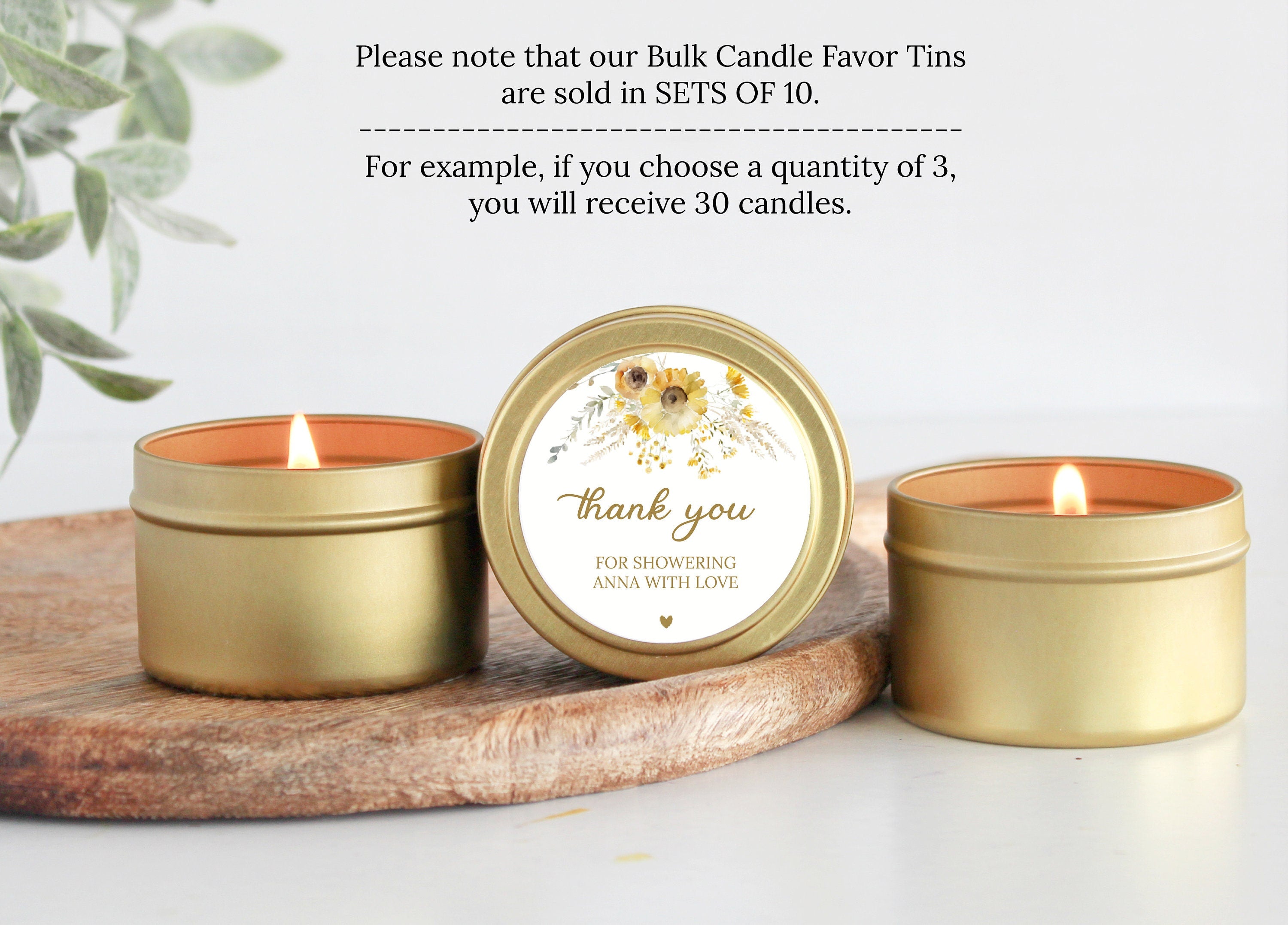 Sunflower Wedding Favors/ Bulk for Guests / Candle Favors / Set of 10 Candle Tin Favors / Personalized Wedding Favors / Bridal Shower Favors