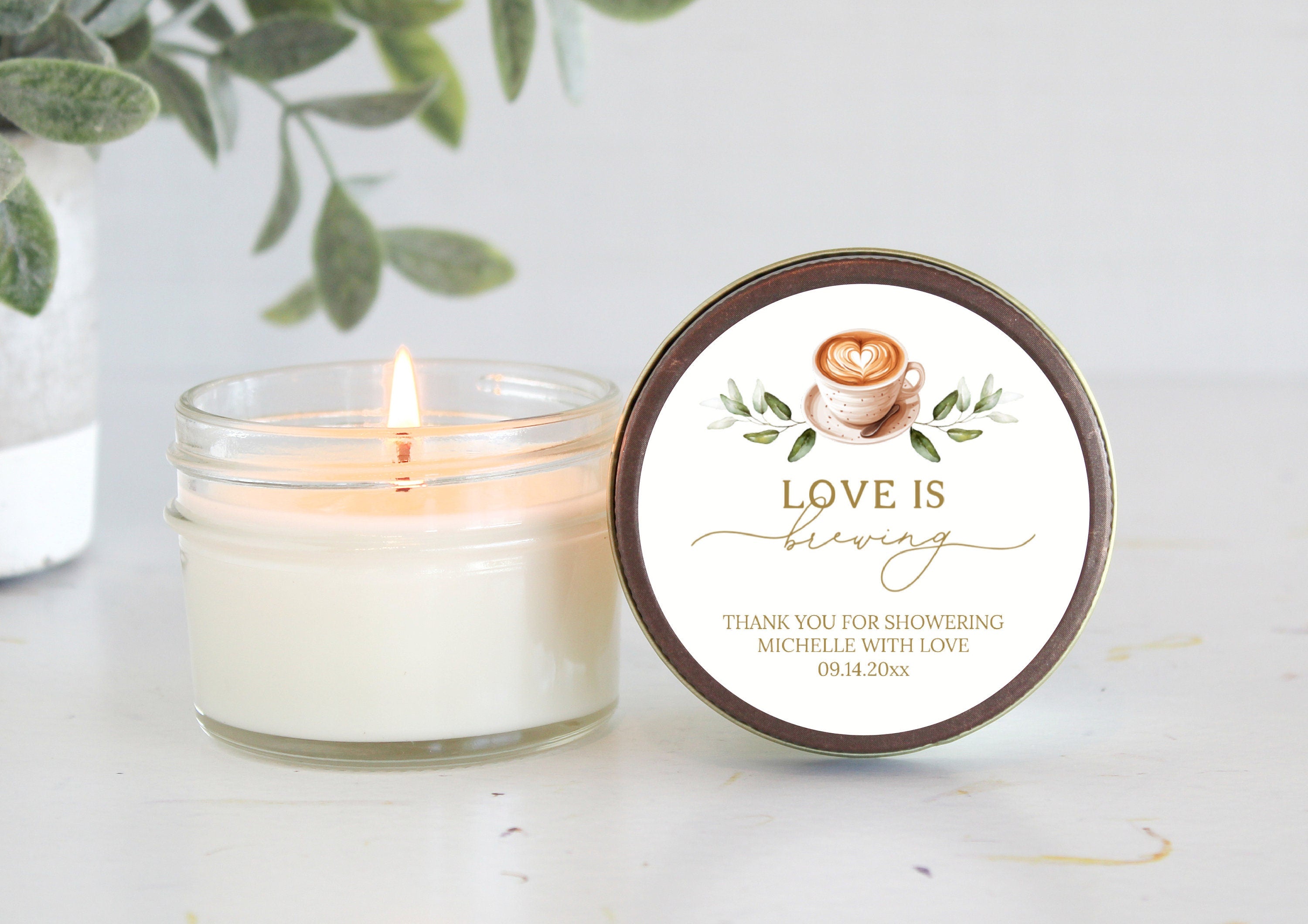 Love is Brewing / Candle Favors / Bridal Shower Favors / Personalized 4 oz candles / A Baby is Brewing / Coffee / Espresso / Party Favors