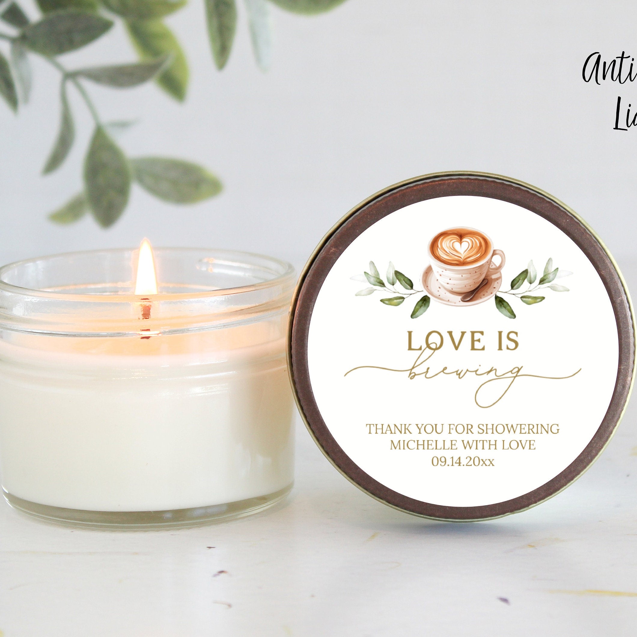 Love is Brewing / Candle Favors / Bridal Shower Favors / Personalized 4 oz candles / A Baby is Brewing / Coffee / Espresso / Party Favors
