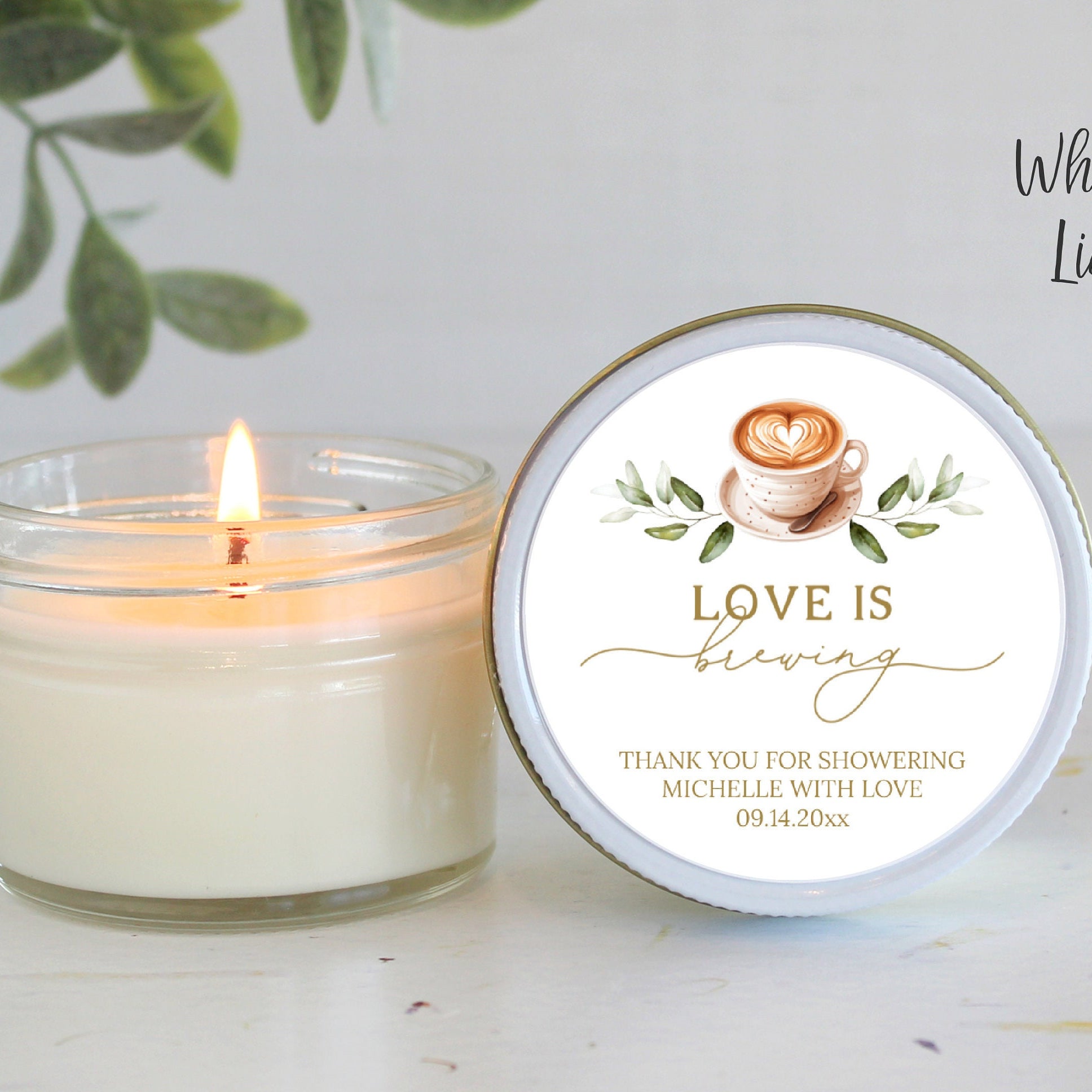 Love is Brewing / Candle Favors / Bridal Shower Favors / Personalized 4 oz candles / A Baby is Brewing / Coffee / Espresso / Party Favors