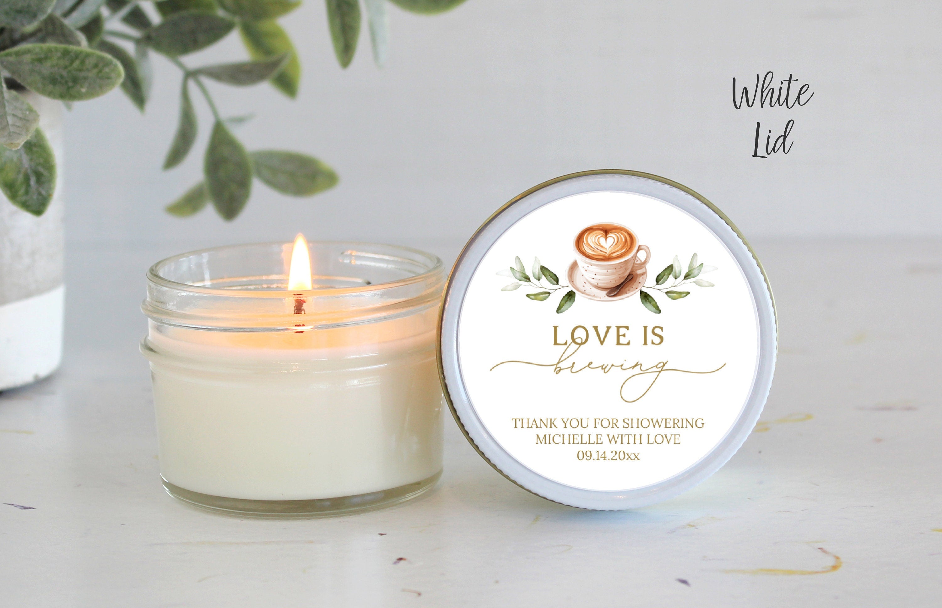 Love is Brewing / Candle Favors / Bridal Shower Favors / Personalized 4 oz candles / A Baby is Brewing / Coffee / Espresso / Party Favors