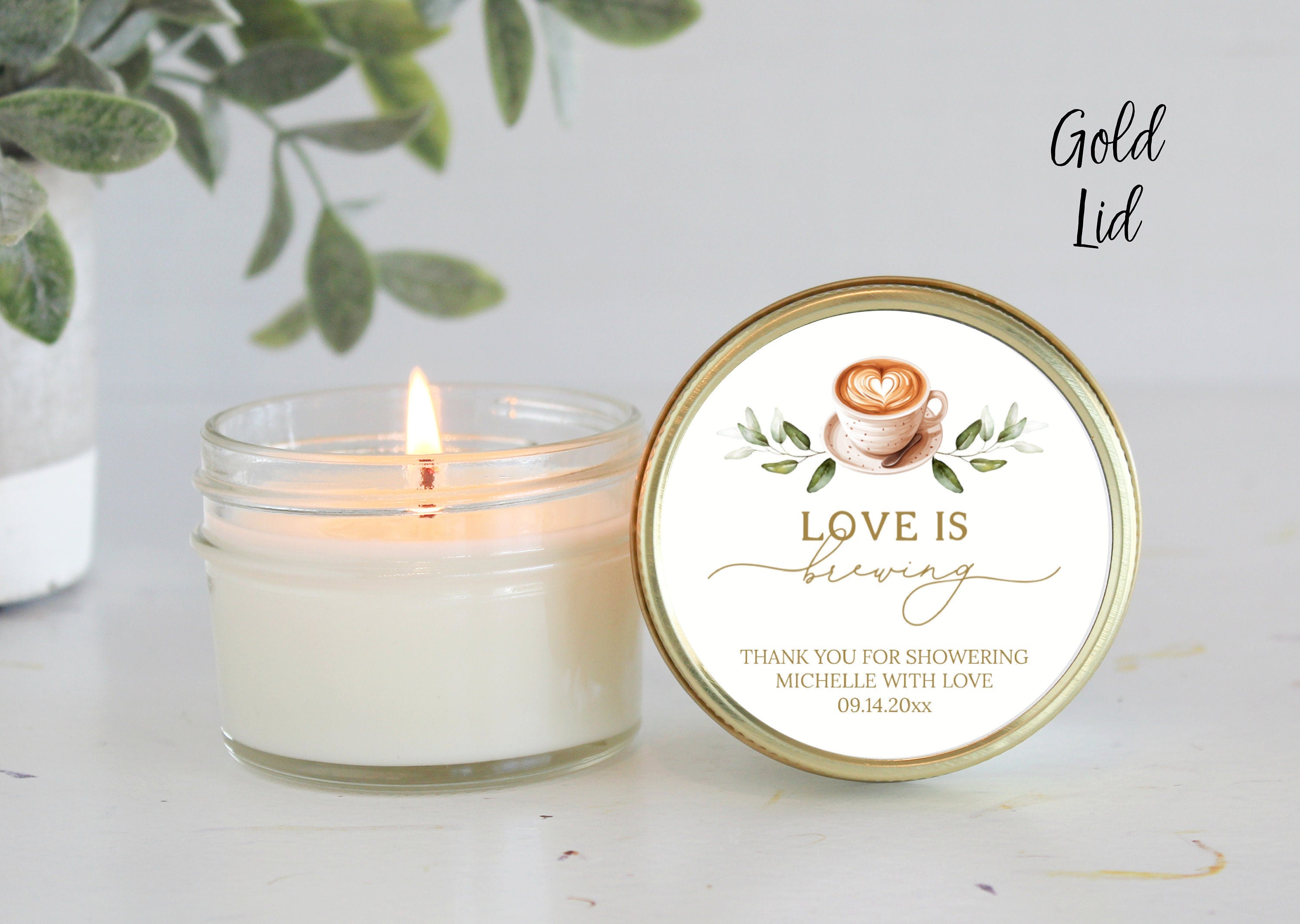 Love is Brewing / Candle Favors / Bridal Shower Favors / Personalized 4 oz candles / A Baby is Brewing / Coffee / Espresso / Party Favors