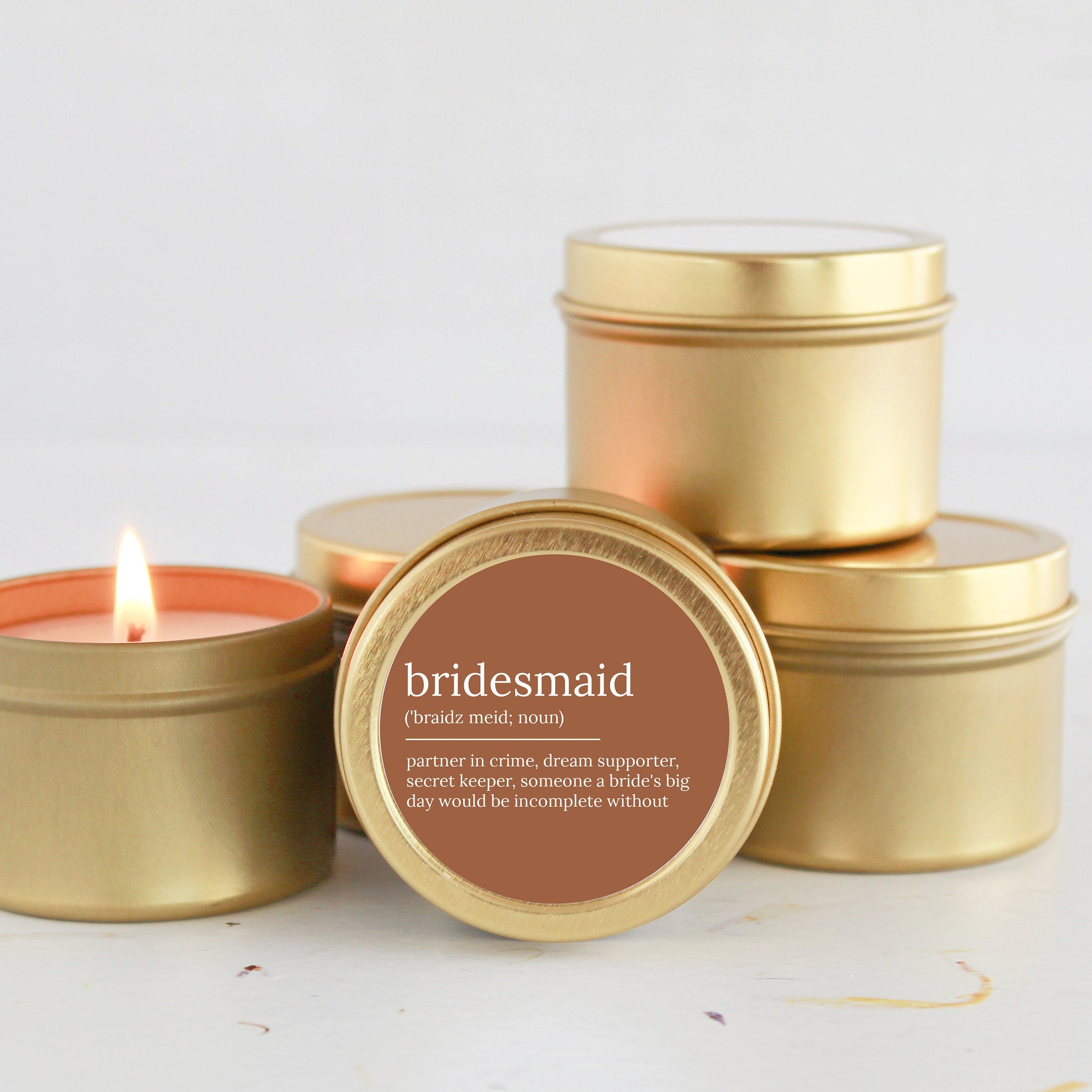 Bulk Bridesmaid Proposal Gift / Bridesmaid noun candle / Soy Candle Tin / Small Bridesmaid Gift / Bridal Party Box Idea / Gift From Bride