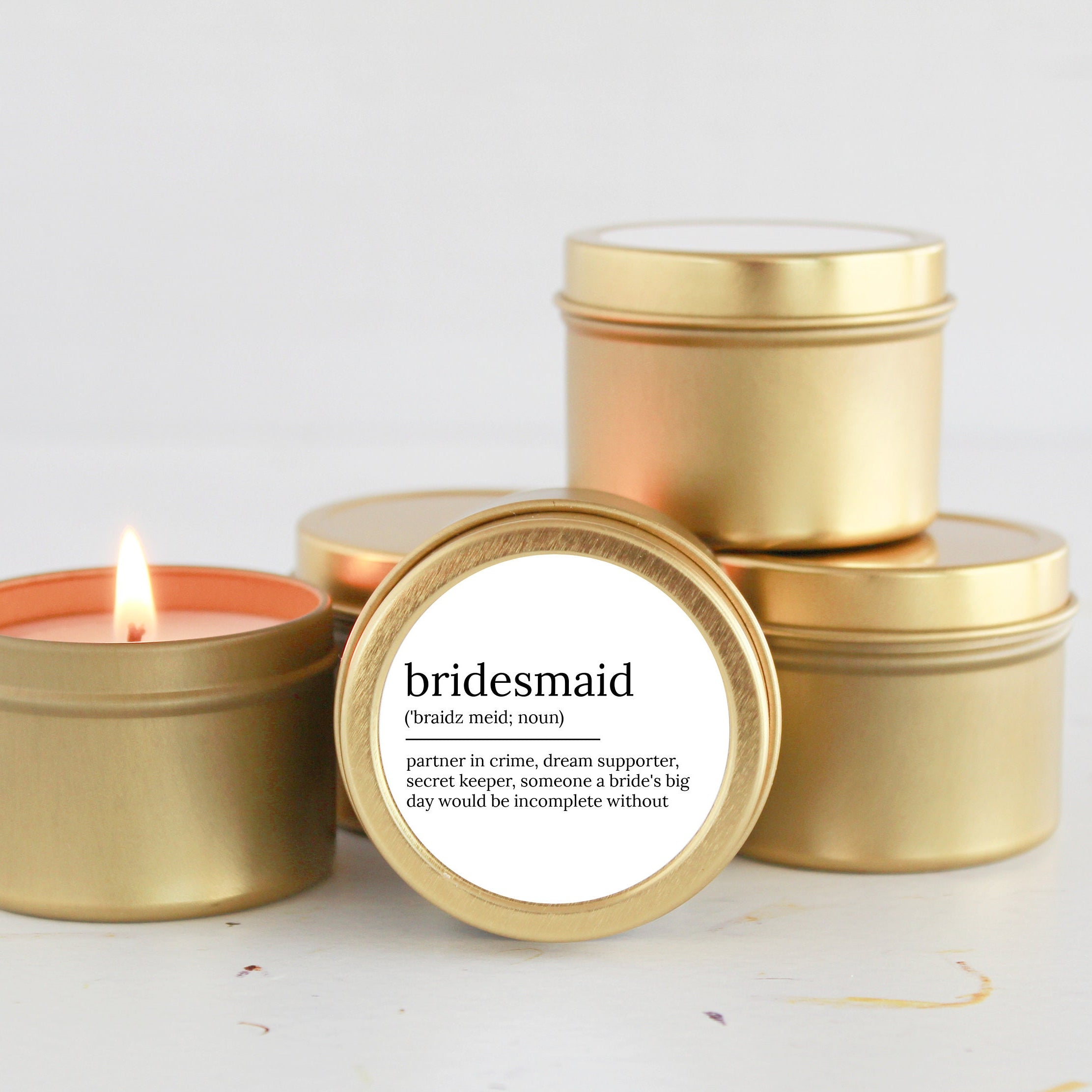 Bulk Bridesmaid Proposal Gift / Bridesmaid noun candle / Soy Candle Tin / Small Bridesmaid Gift / Bridal Party Box Idea / Gift From Bride