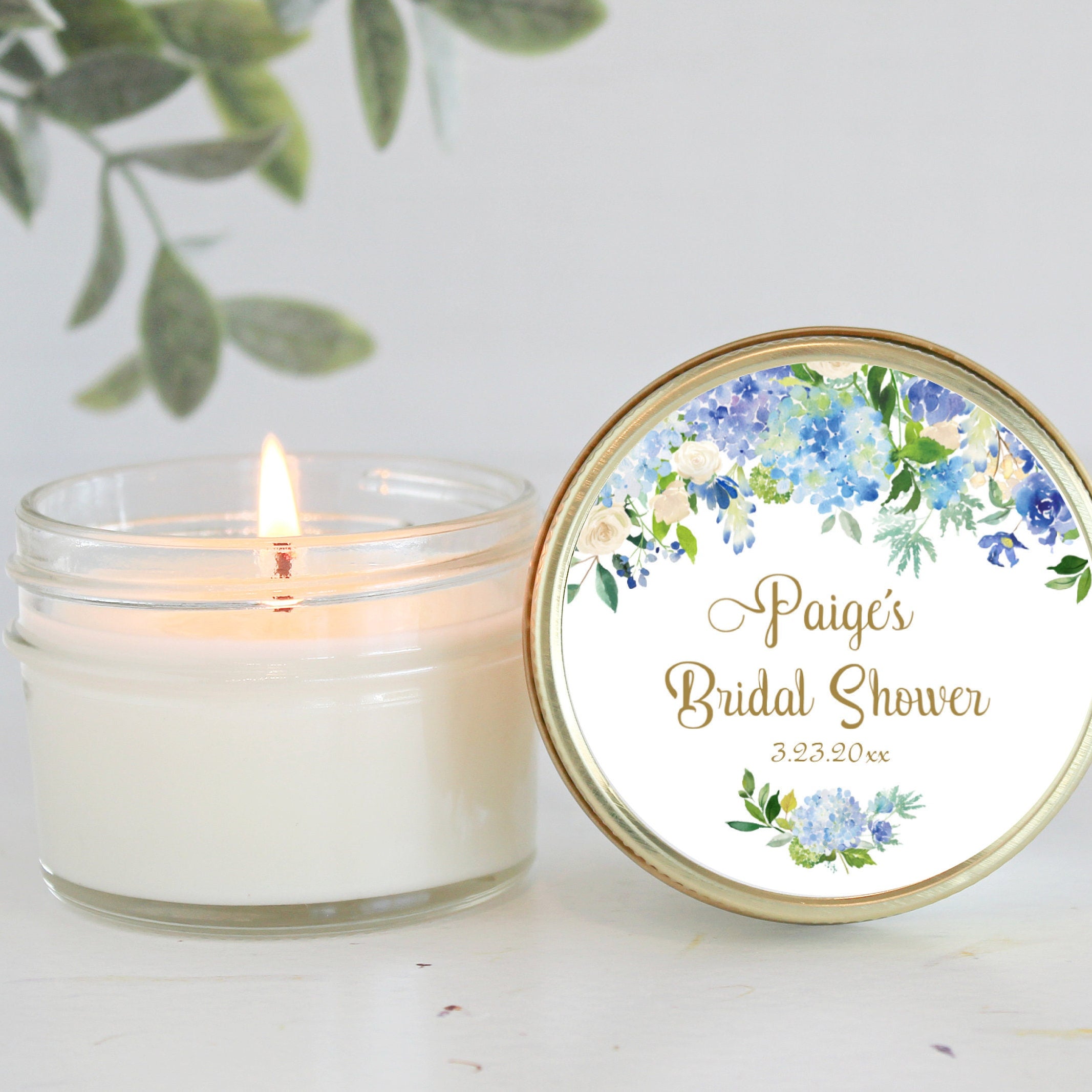 Hydrangea Candle Favors / Sugar Scrub Favors / Bridal Shower Gifts for Guest in Bulk / Personalized 4 oz favors Something Blue Before I Do