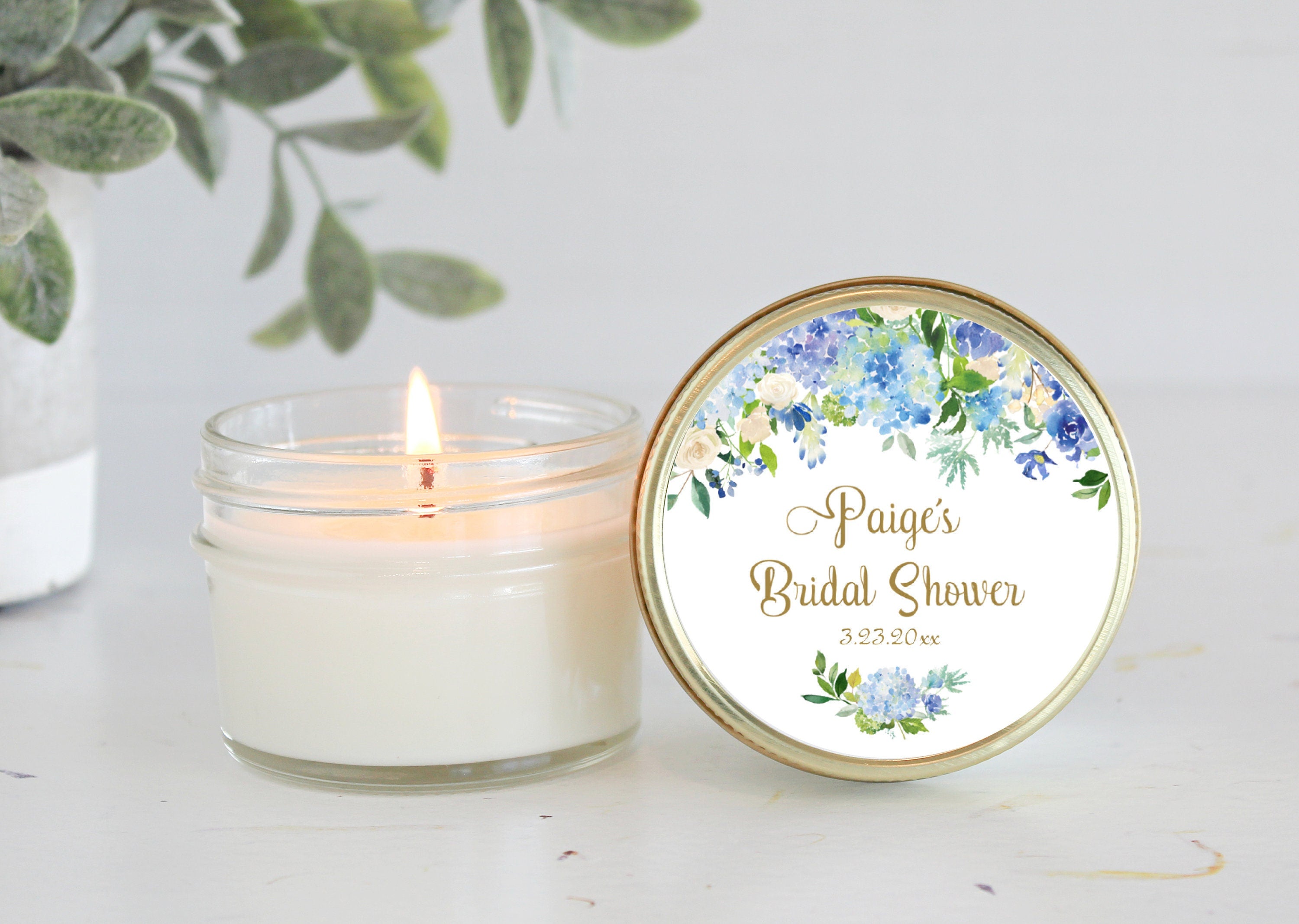 Hydrangea Candle Favors / Sugar Scrub Favors / Bridal Shower Gifts for Guest in Bulk / Personalized 4 oz favors Something Blue Before I Do