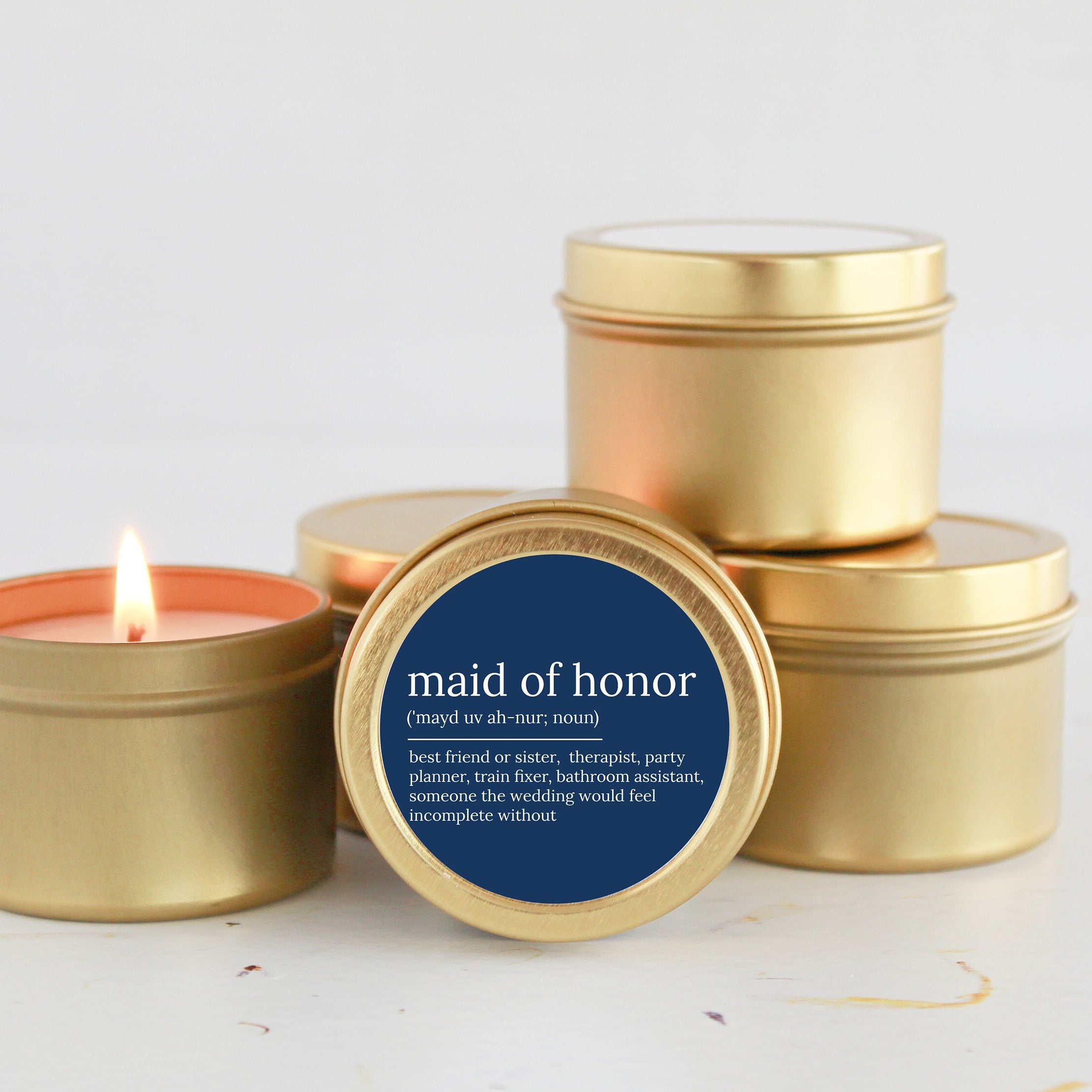 Maid of Honor Proposal Gift / Maid of Honor noun candle / Soy Candle Tin / Small Bridal Party Gift / Bridal Party Box Idea / Best Friend