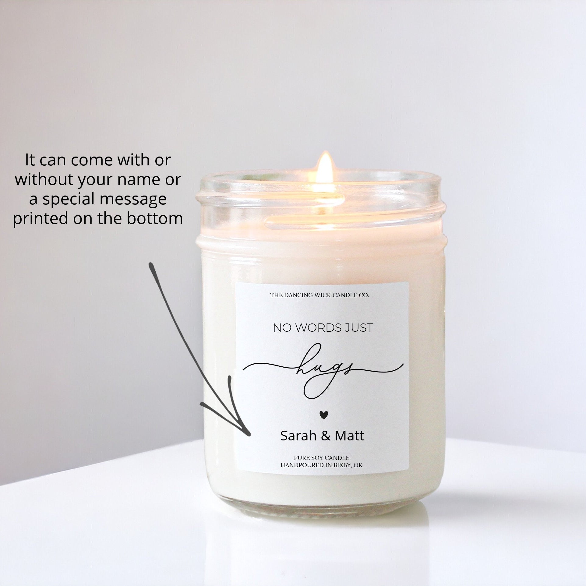 No words just hugs candle / Personalized Soy Candle / Thinking of you gifts / Gift for friend Get Well Soon Sympathy Sorry For Your Loss