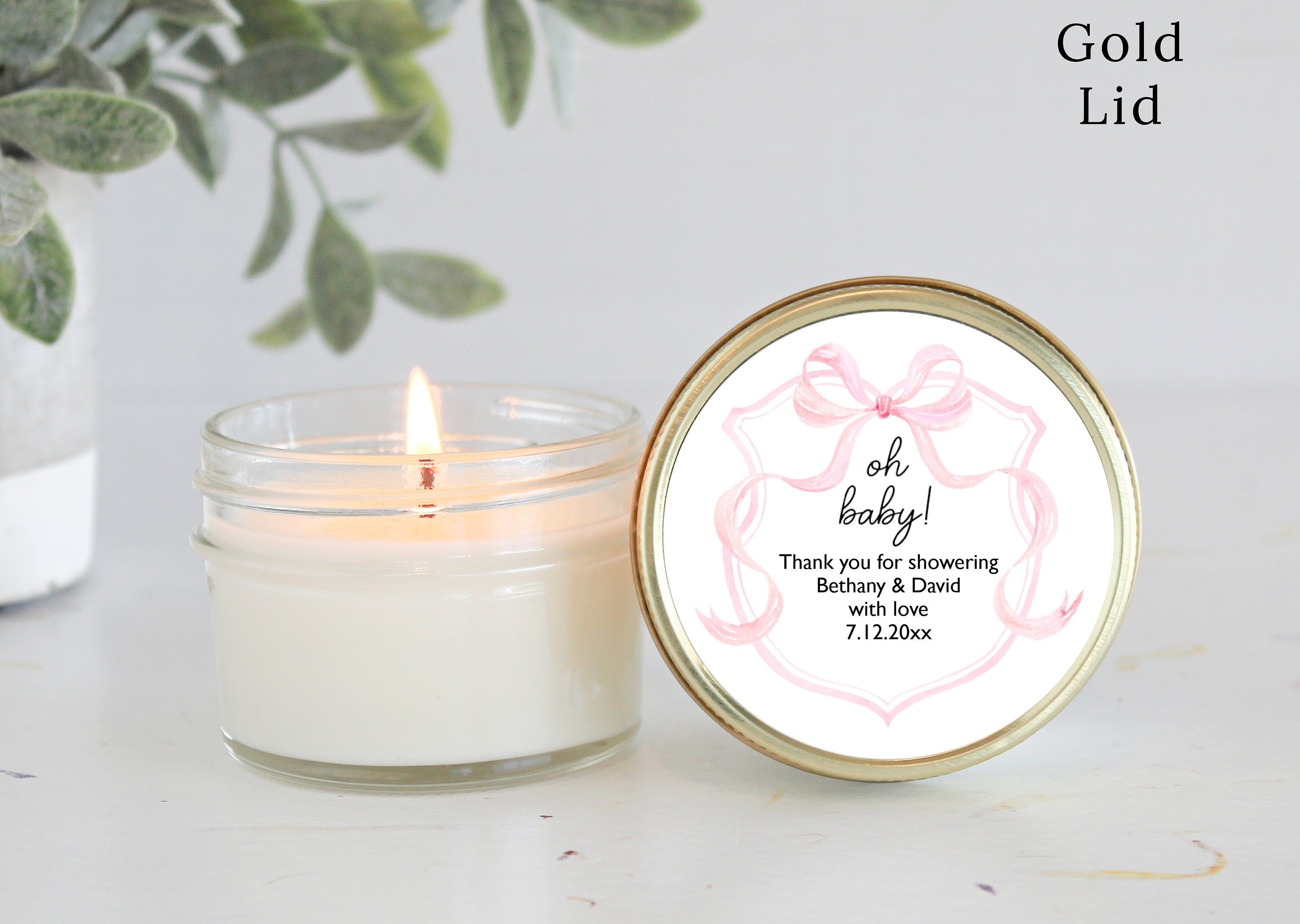 Pink Bow Baby Shower Favors / 4 oz Soy Candle Favor / Girl Baby Shower / Party Favors Blush Bow / Coquette Baby Shower / Bridal Shower
