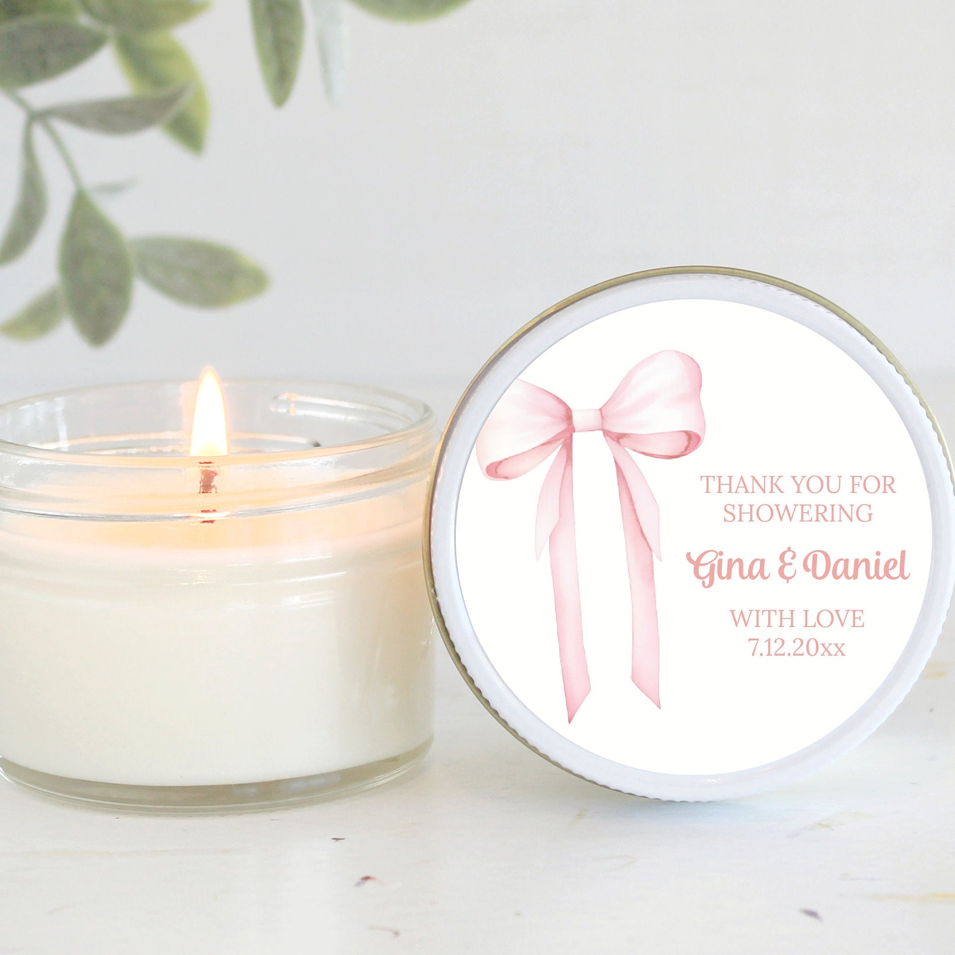 Pink Bow Baby Shower Favors / 4 oz Soy Candle Favor / Girl Baby Shower / Party Favors Blush Bow / Coquette Baby Shower / Bridal Shower