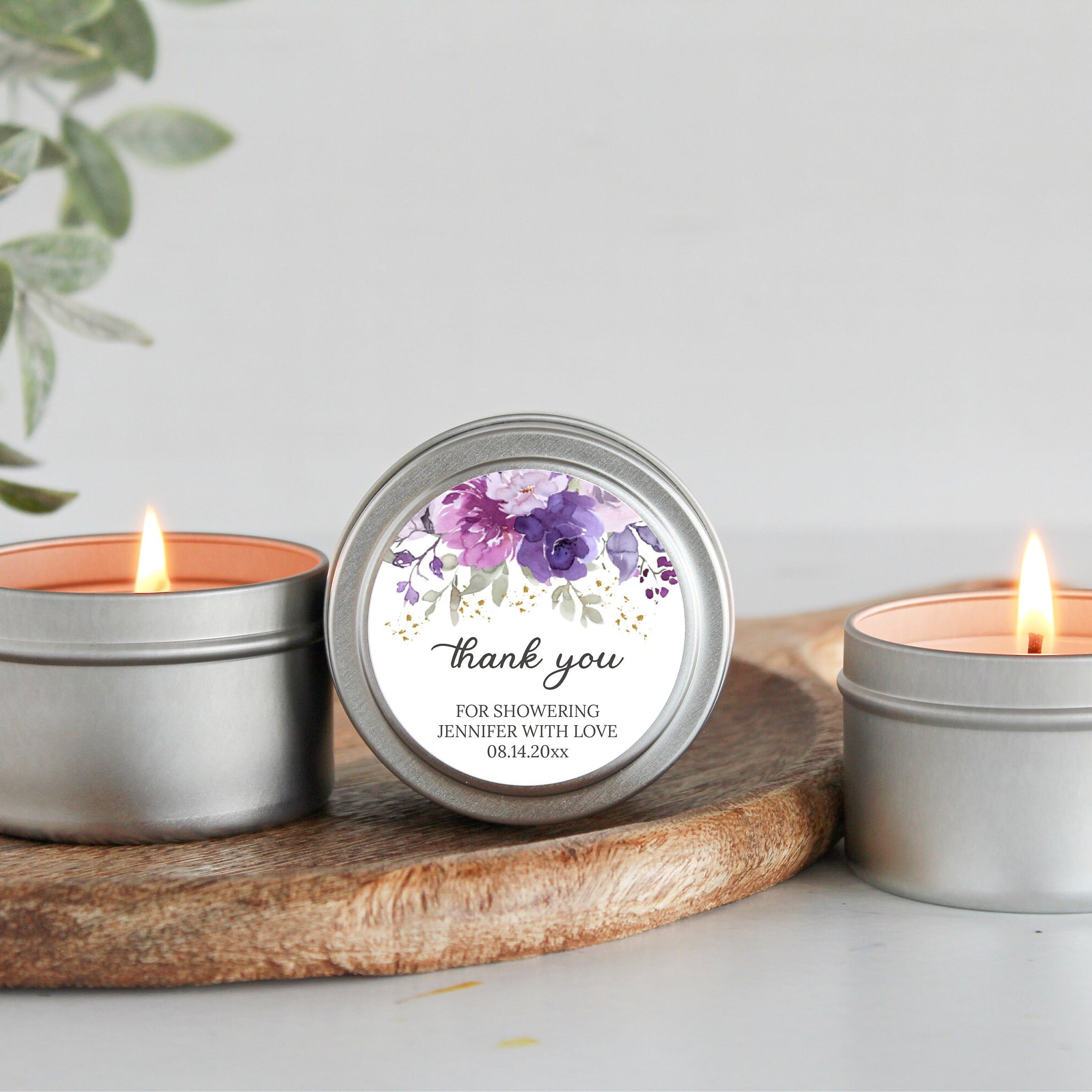 Wedding Favor Candles / Set of 10 Bulk for Guests / Shades of Purple & Mauve Floral Favors / Personalized / Reception Indian Bright Floral