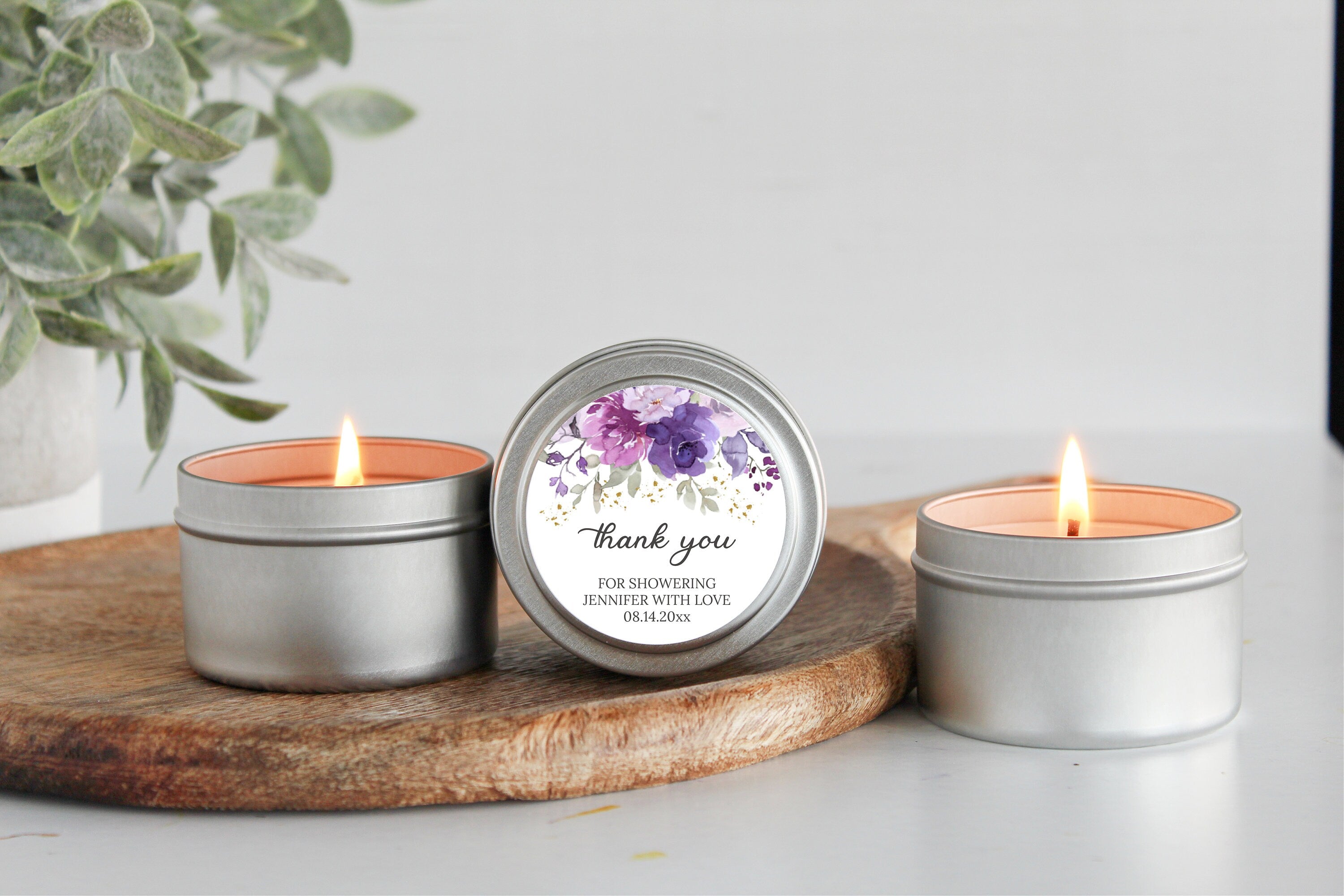 Wedding Favor Candles / Set of 10 Bulk for Guests / Shades of Purple & Mauve Floral Favors / Personalized / Reception Indian Bright Floral