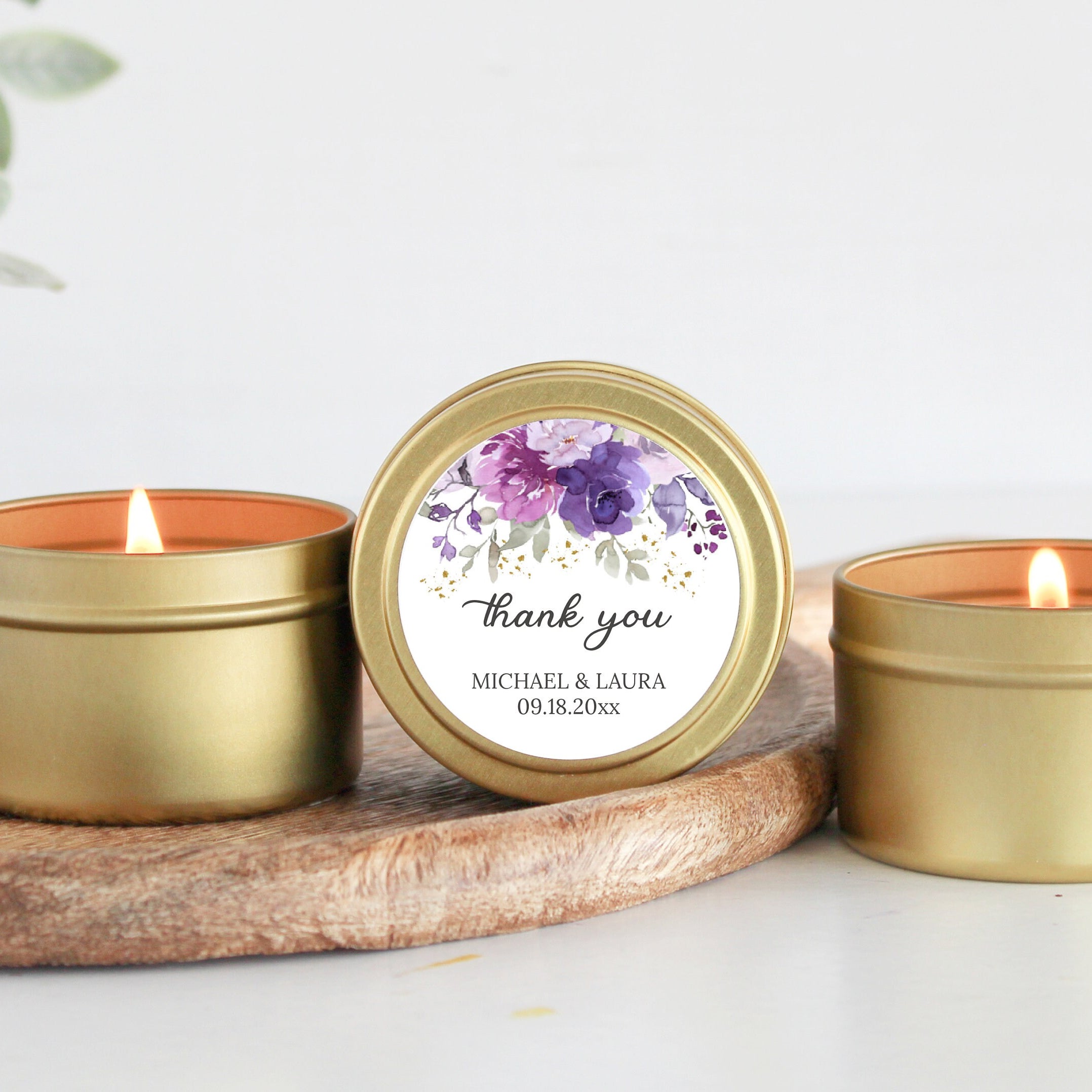 Wedding Favor Candles / Set of 10 Bulk for Guests / Shades of Purple & Mauve Floral Favors / Personalized / Reception Indian Bright Floral