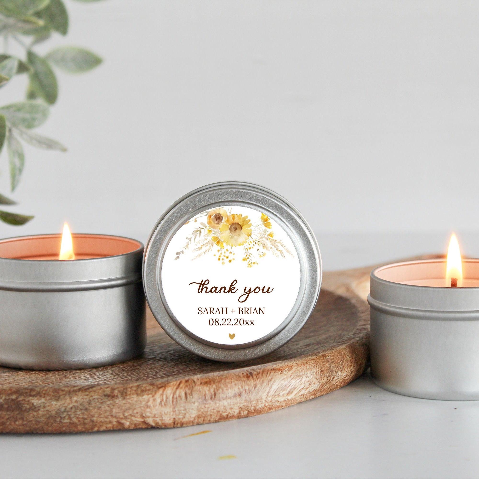 Sunflower Wedding Favors/ Bulk for Guests / Candle Favors / Set of 10 Candle Tin Favors / Personalized Wedding Favors / Bridal Shower Favors