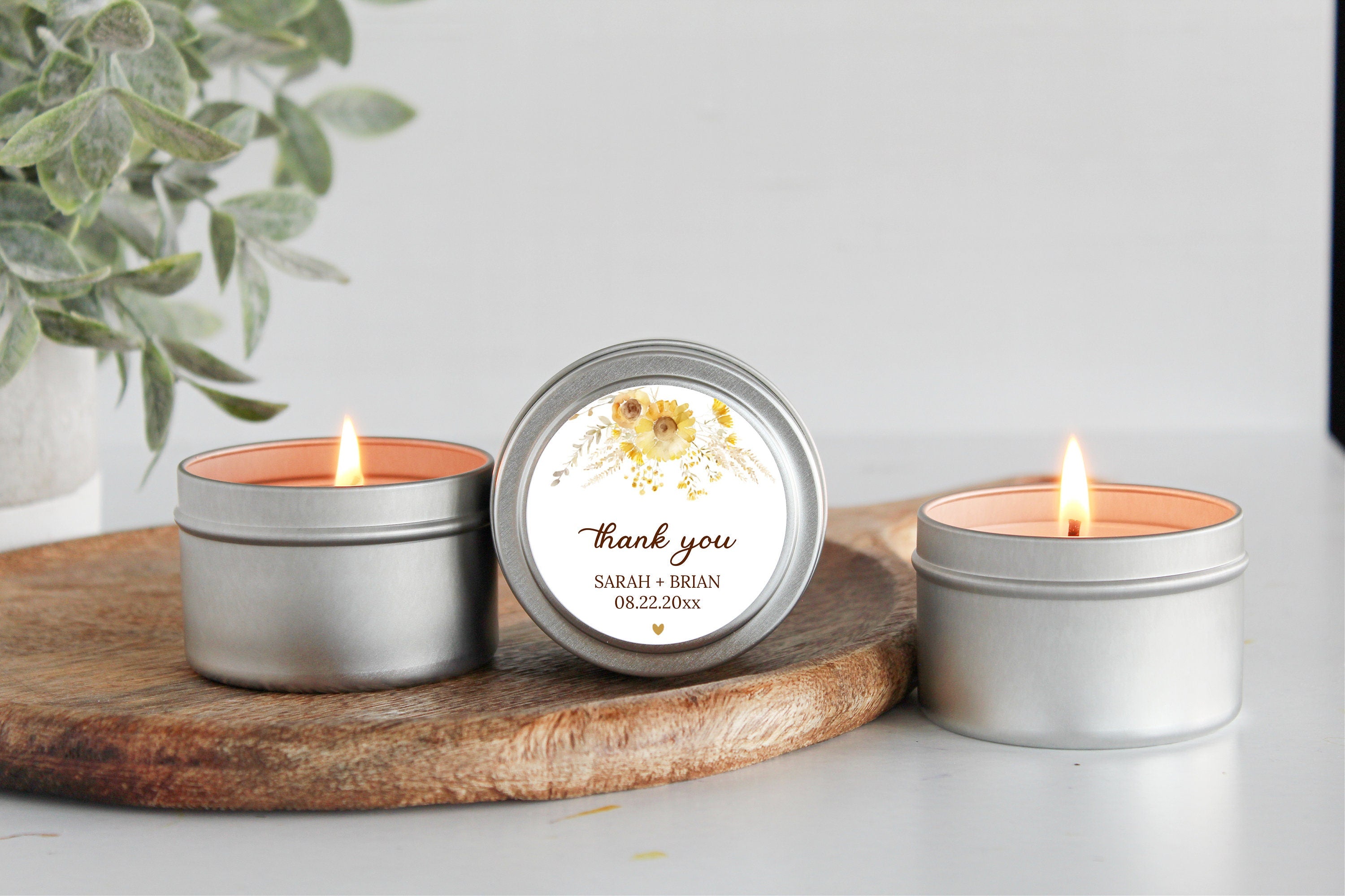 Sunflower Wedding Favors/ Bulk for Guests / Candle Favors / Set of 10 Candle Tin Favors / Personalized Wedding Favors / Bridal Shower Favors