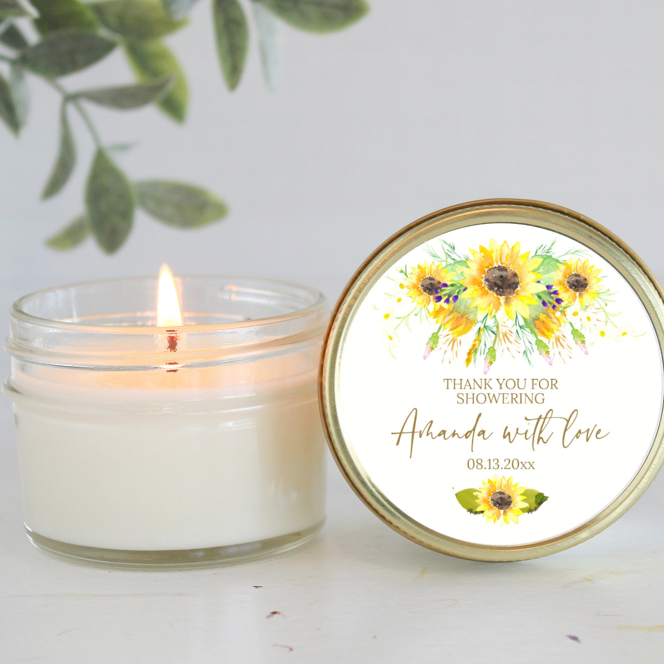 Sunflower Bridal Shower Favor Candles / Personalized 4 oz. Soy Candle Favors / Summer Bridal Shower Favors / Baby Shower / Fall Shower Favor