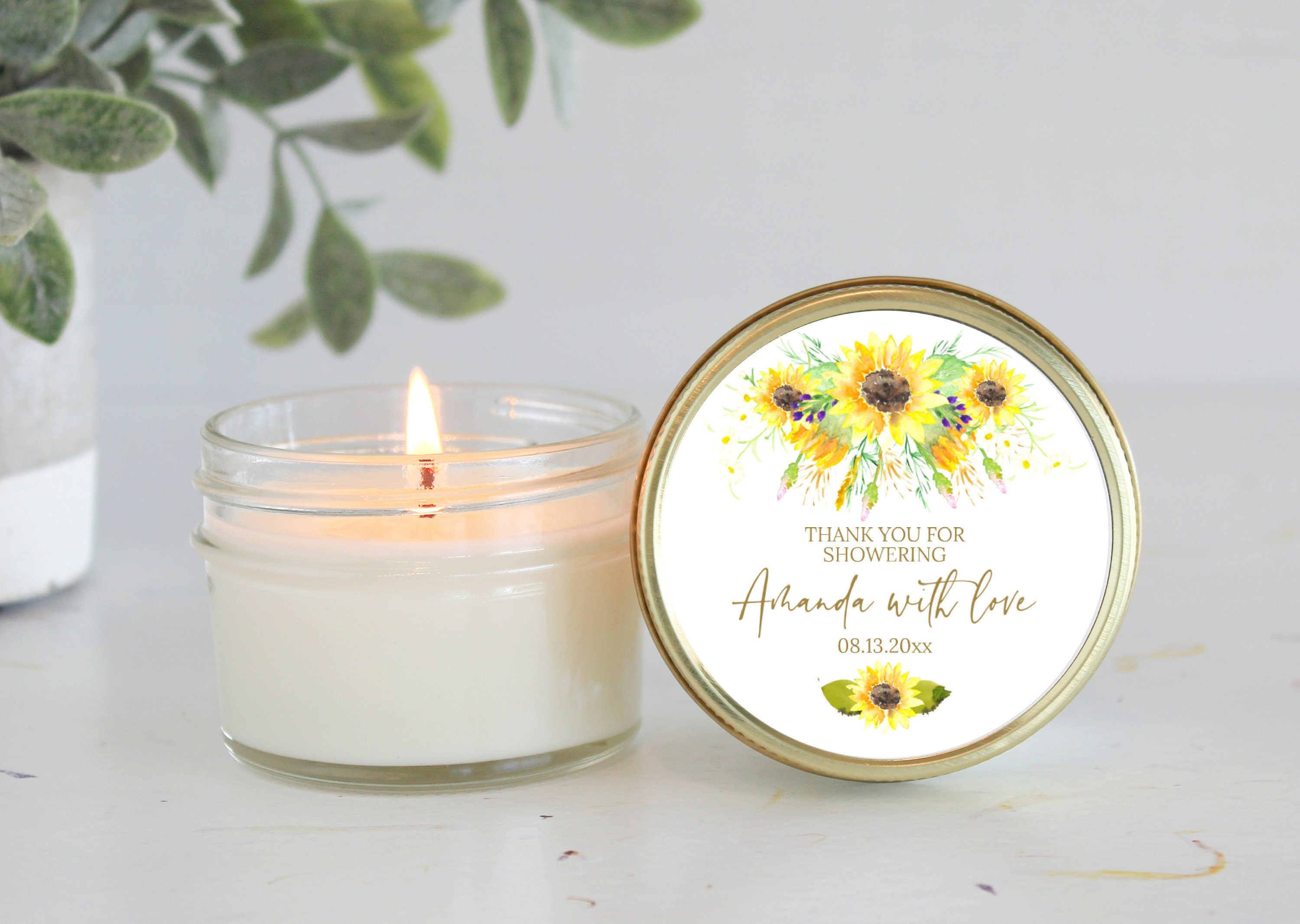 Sunflower Bridal Shower Favor Candles / Personalized 4 oz. Soy Candle Favors / Summer Bridal Shower Favors / Baby Shower / Fall Shower Favor