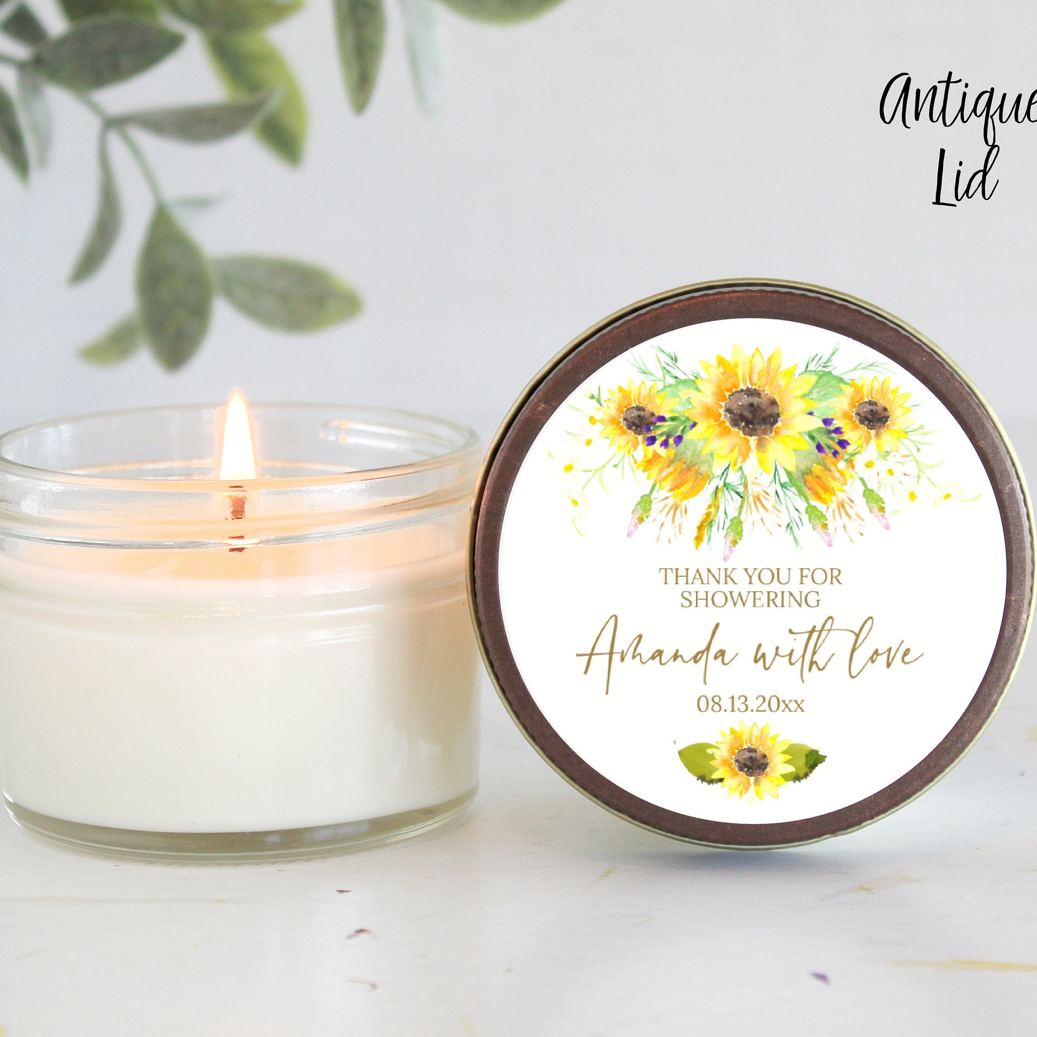 Sunflower Bridal Shower Favor Candles / Personalized 4 oz. Soy Candle Favors / Summer Bridal Shower Favors / Baby Shower / Fall Shower Favor