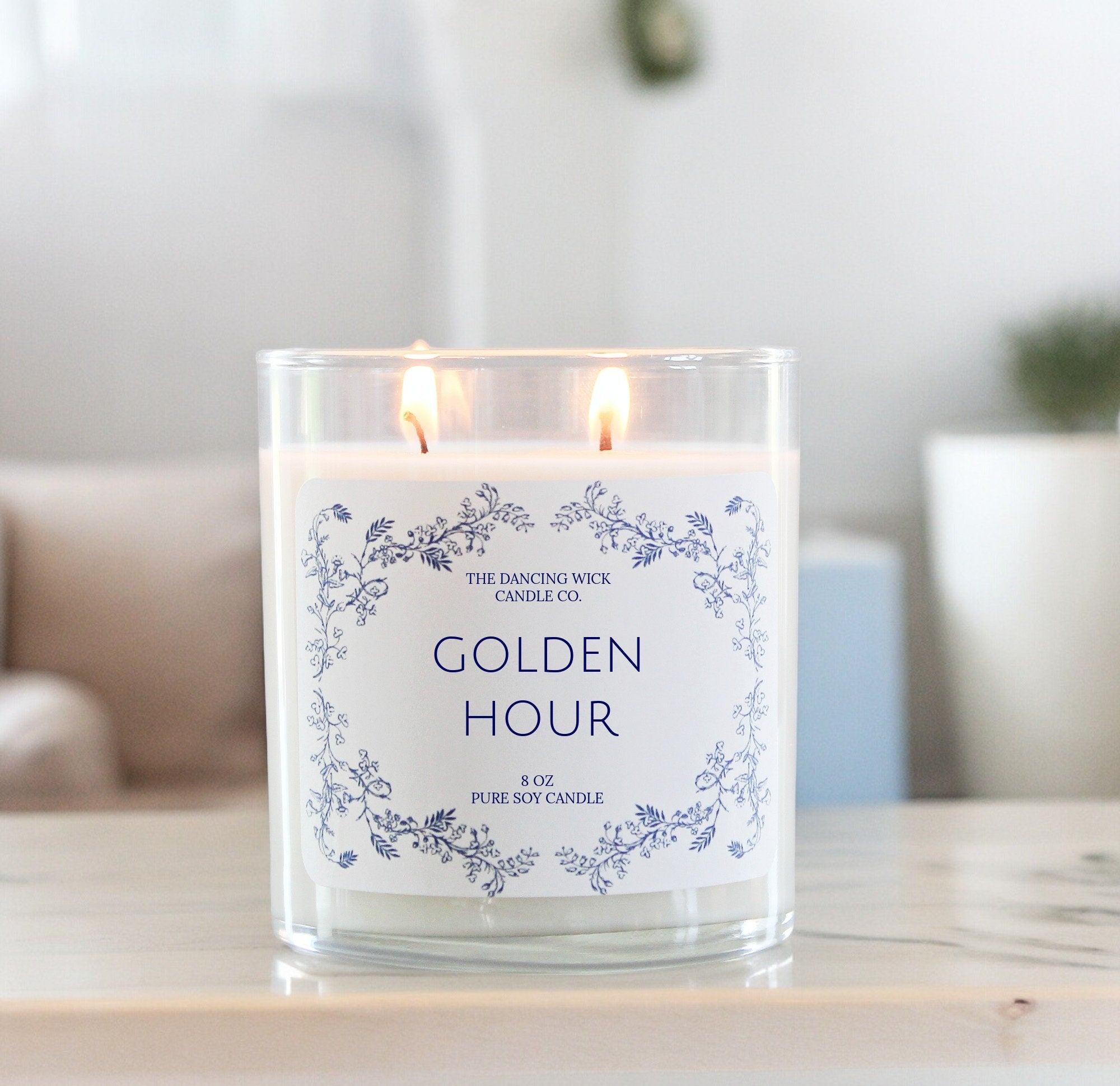 Scented Soy Candle in Blue Toile Tumbler Jar / Hand-Poured / Dual Wick / Cottage Decor / French Country / Strong Burning / Coastal