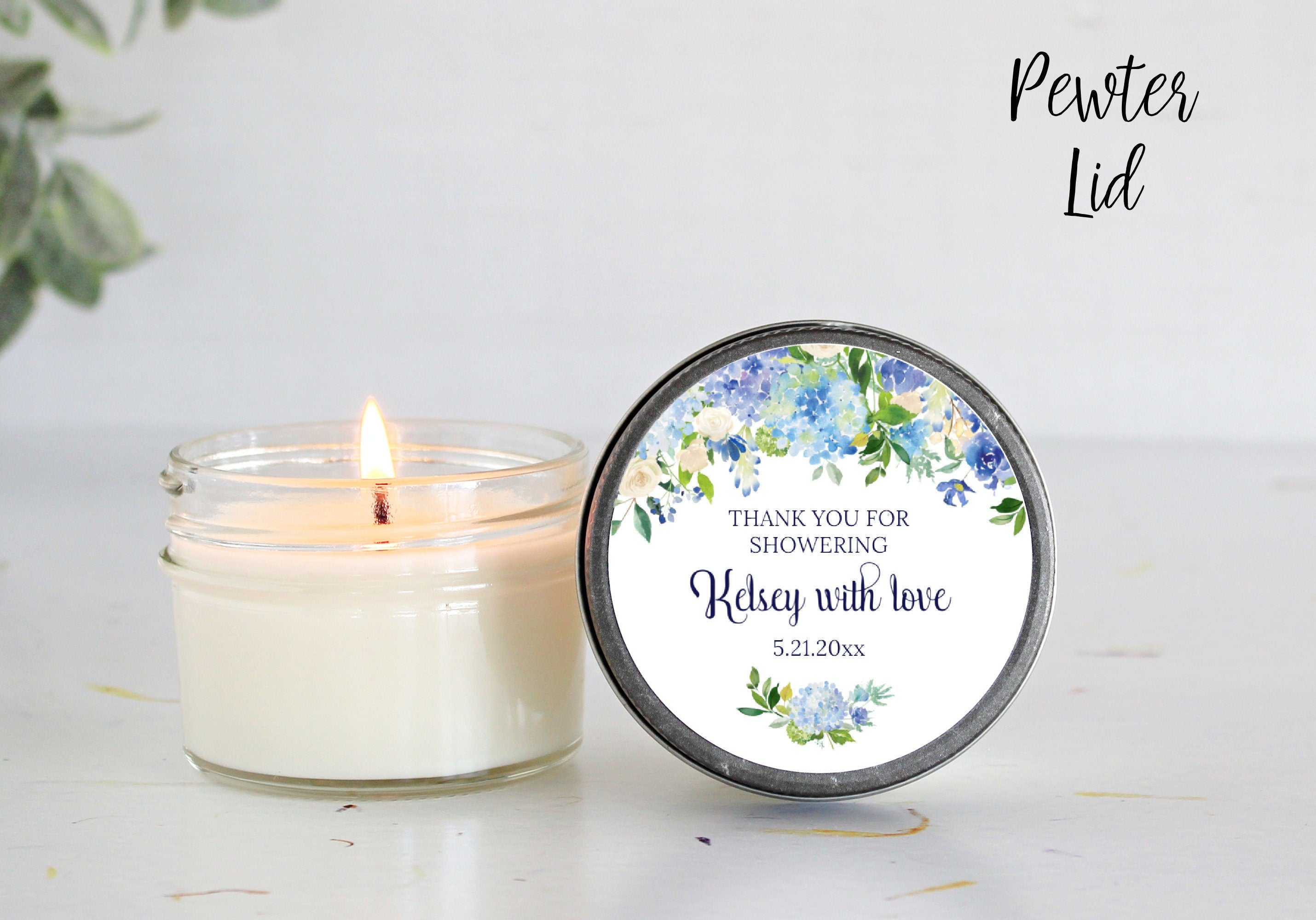 Hydrangea Candle Favors / Sugar Scrub Favors / Bridal Shower Gifts for Guest in Bulk / Personalized 4 oz favors Something Blue Before I Do