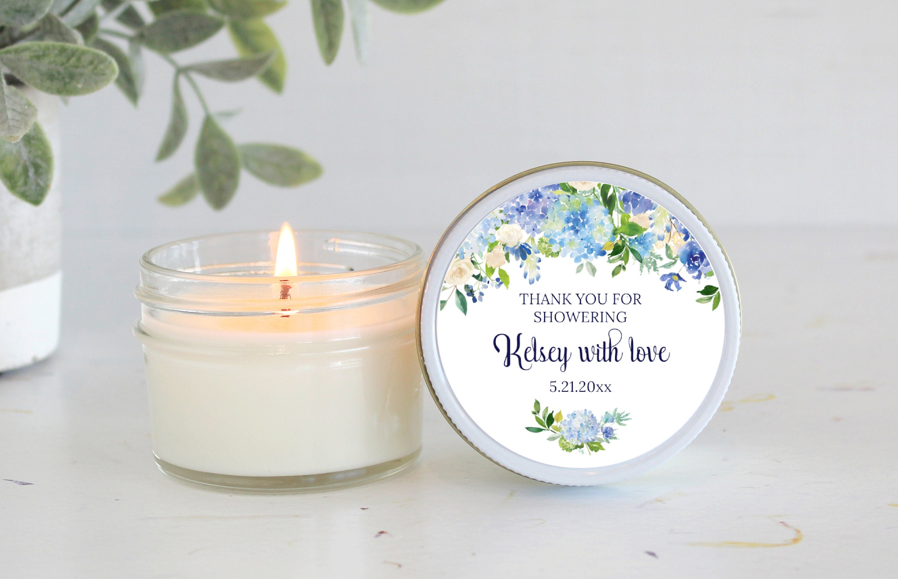 Hydrangea Candle Favors / Sugar Scrub Favors / Bridal Shower Gifts for Guest in Bulk / Personalized 4 oz favors Something Blue Before I Do