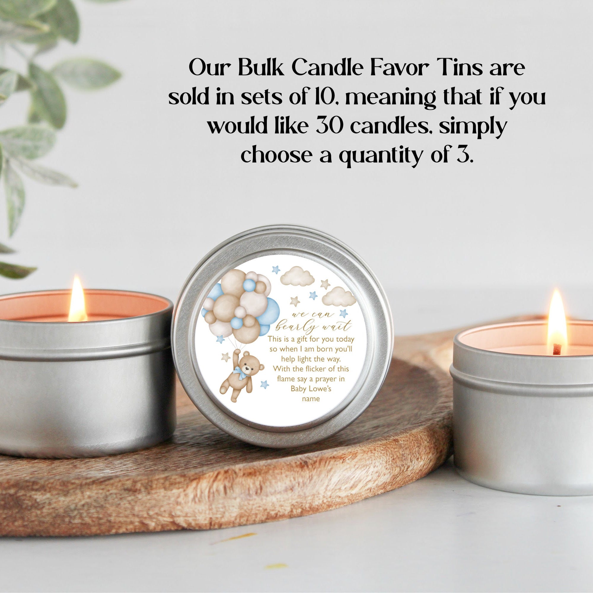 Teddy Bear Baby Shower Favors / For Guests in Bulk / Candle Favors / Baby Boy / Baby Girl / Gold Tins / Unique Favors / Personalized