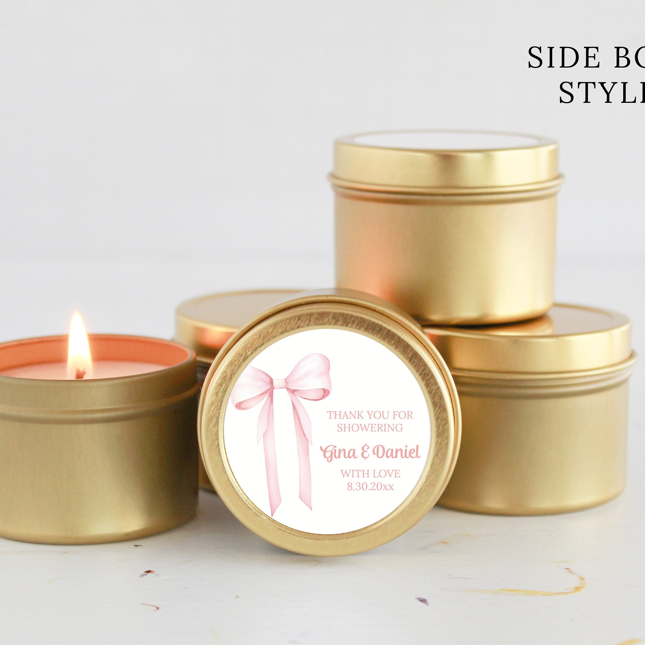 Pink Bow Baby Shower Candle Favors / For Guests in Bulk / Soy Candle Favors / Baby Girl Shower / Set of 10 / Gold & Silver Tins / Party