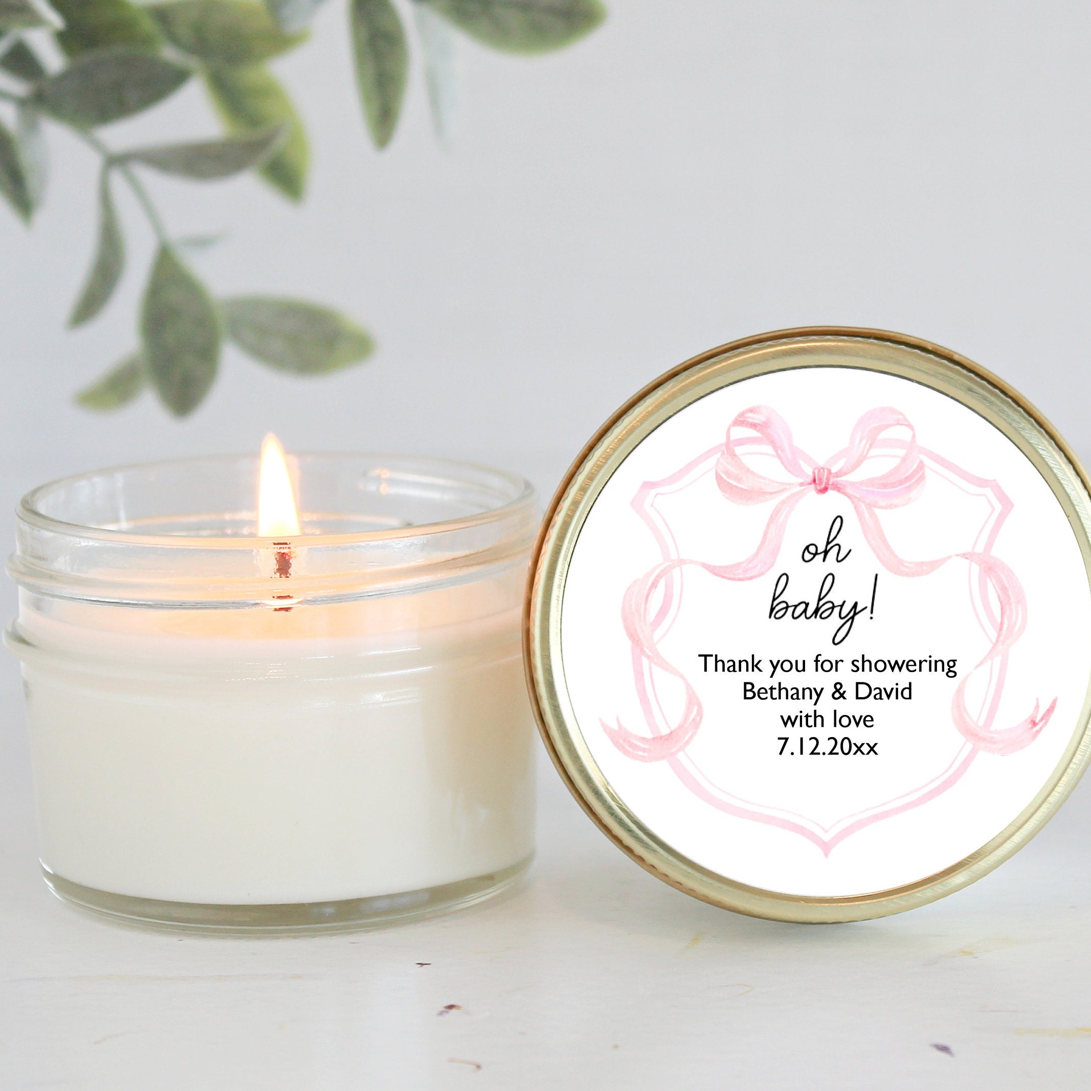 Pink Bow Baby Shower Favors / 4 oz Soy Candle Favor / Girl Baby Shower / Party Favors Blush Bow / Coquette Baby Shower / Bridal Shower