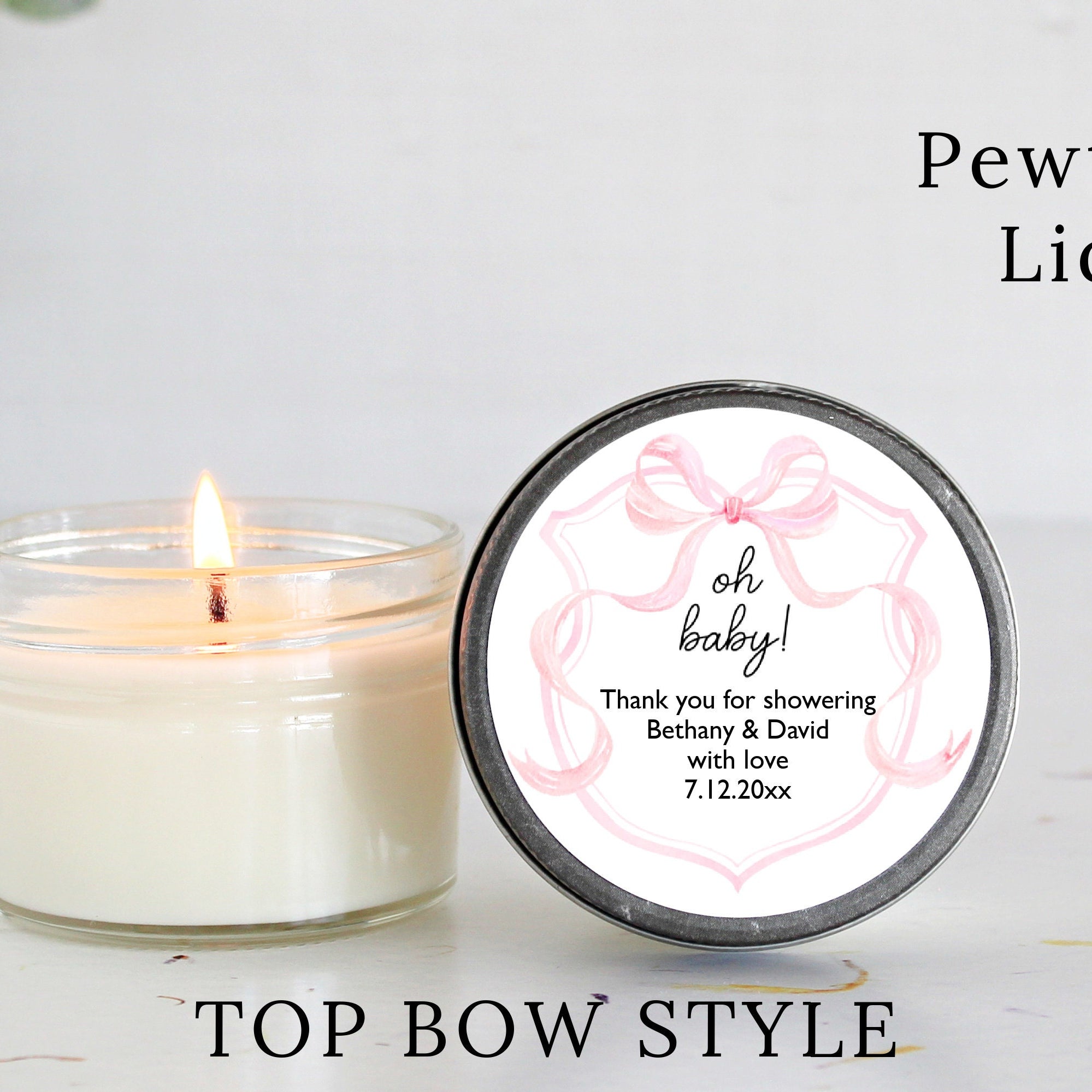 Pink Bow Baby Shower Favors / 4 oz Soy Candle Favor / Girl Baby Shower / Party Favors Blush Bow / Coquette Baby Shower / Bridal Shower