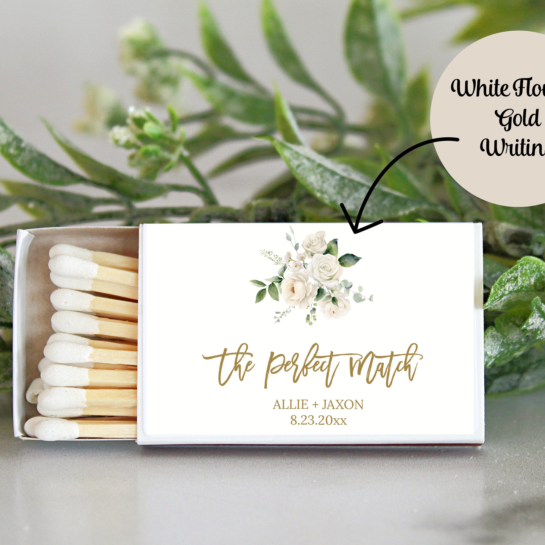 Personalized Matches / Set of 10 / Wedding Favors / The Perfect Match / Reception Favors / Bridal Shower / Engagement Party Favors Floral
