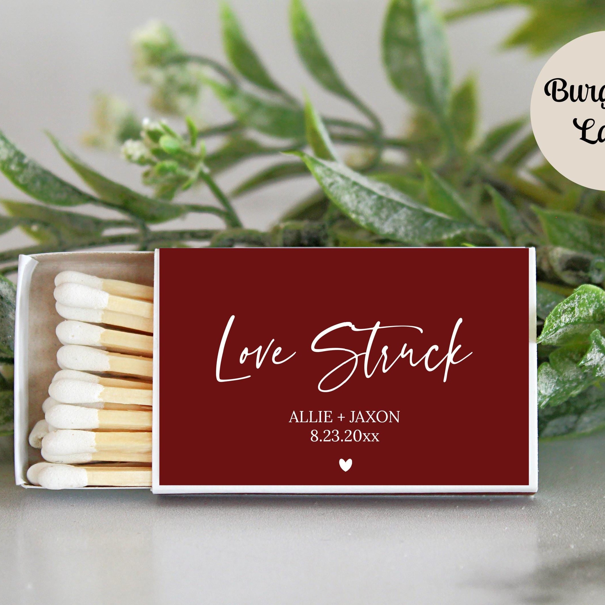 Love Struck Personalized Matches / Set of 10 / Wedding Favors / Reception Favors / Bridal Shower / Engagement Party Favors