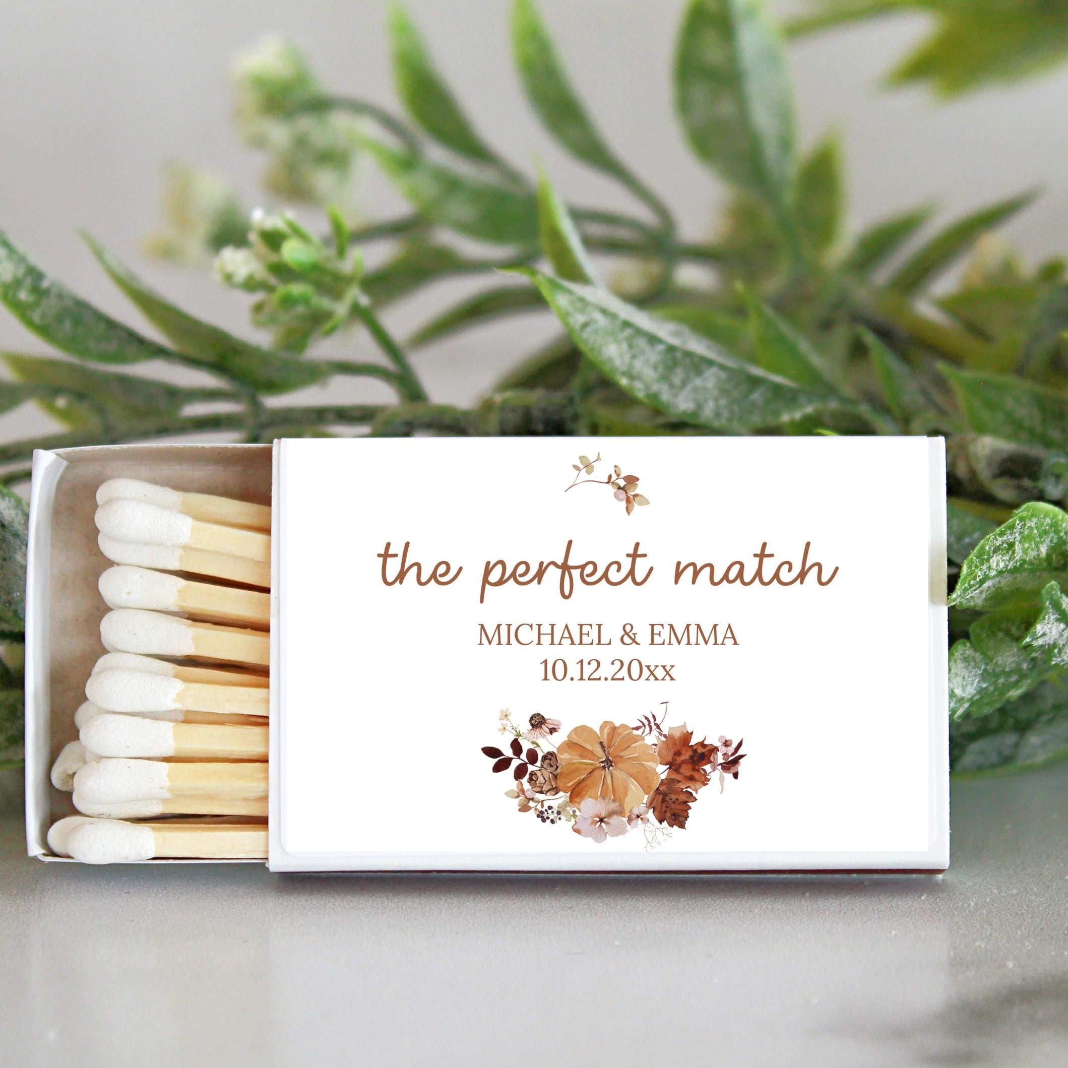Fall Wedding Match Box Favors / Set of 10 / Personalized Favors / The Perfect Match / Reception Favors / Bridal Shower / Pumpkin Favors