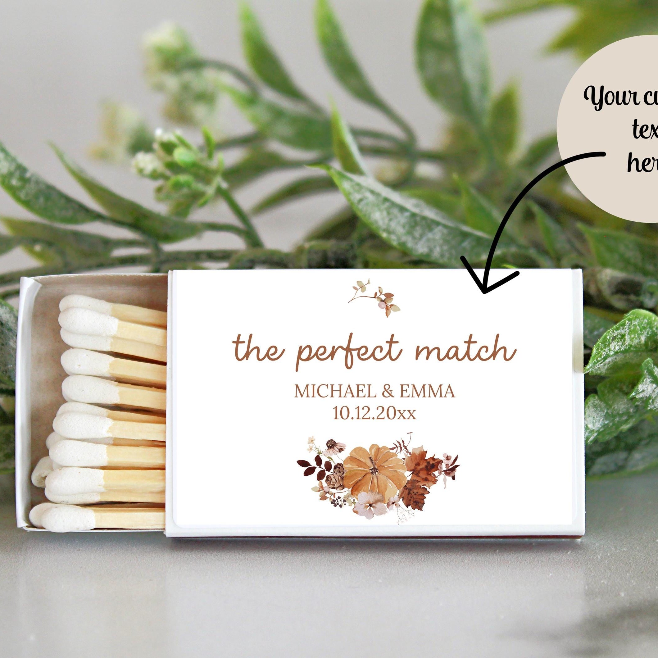 Fall Wedding Match Box Favors / Set of 10 / Personalized Favors / The Perfect Match / Reception Favors / Bridal Shower / Pumpkin Favors