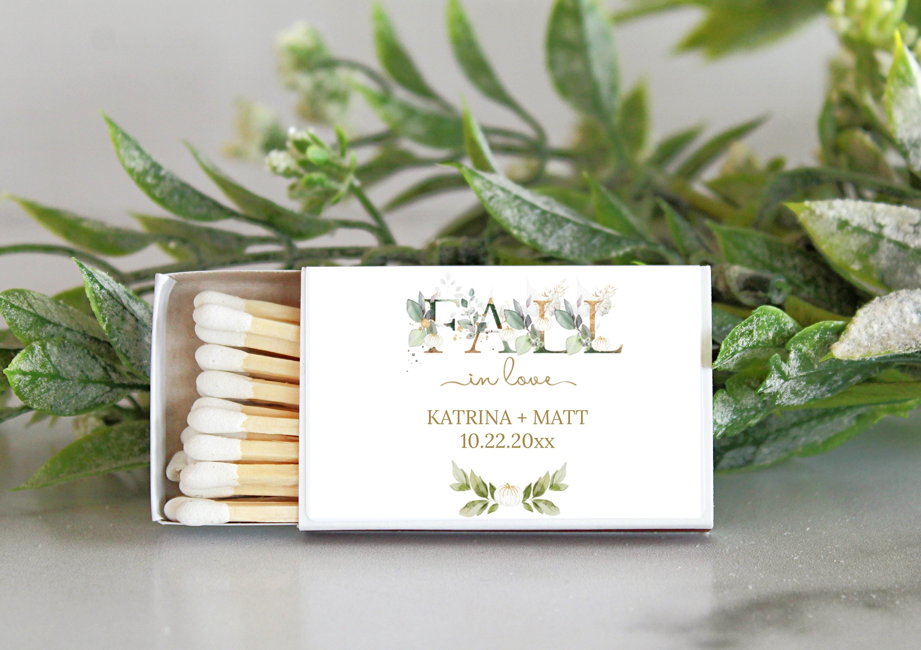 Fall In Love Wedding Match Box Favors / Set of 10 / Personalized Favors / Reception Favors / Bridal Shower / White and Gold Pumpkin Favors