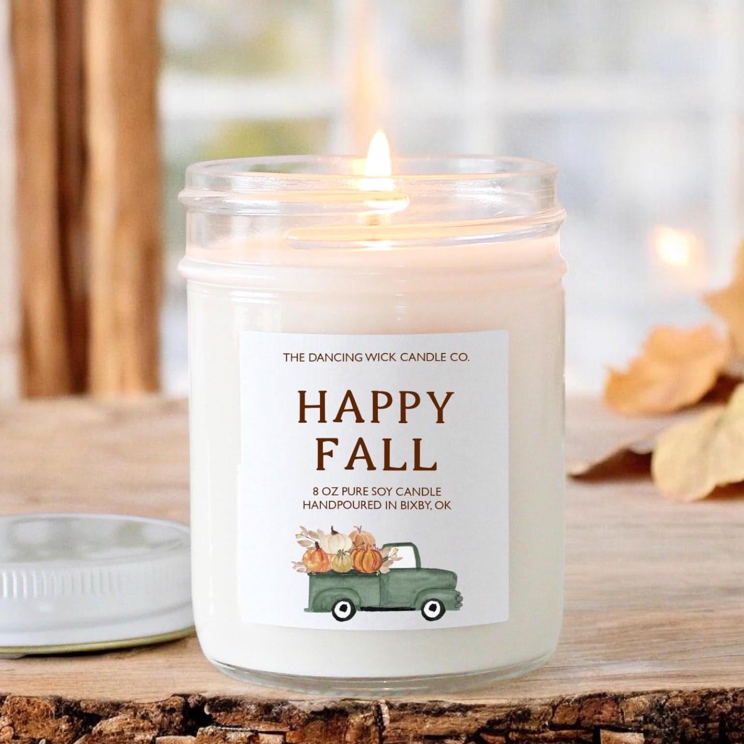 Happy Fall Soy Candle / Autumn Decor / Cute Fall Decor / Thanksgiving / Hostess Gift / Scented Candle / Pumpkin Spice / Rustic Truck