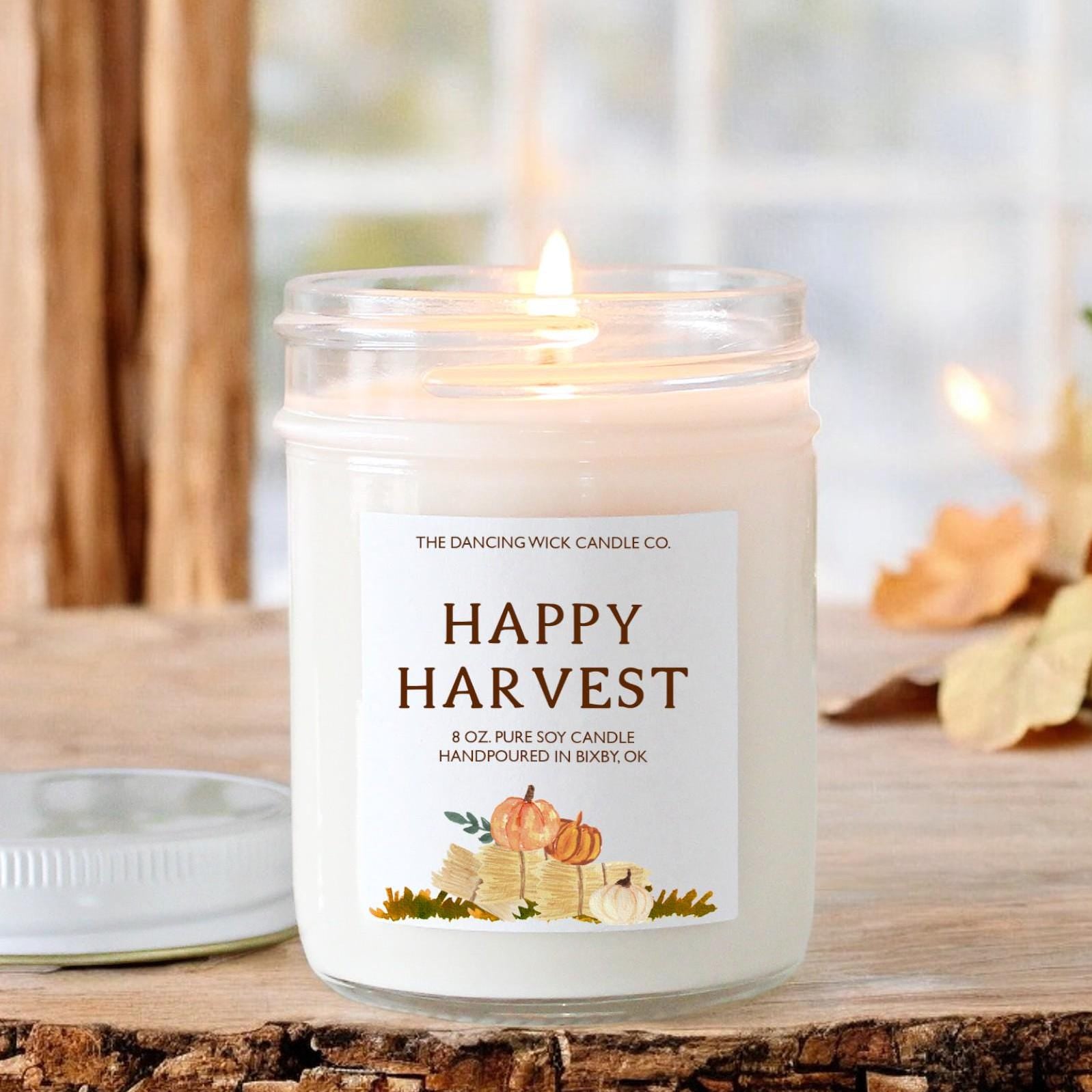 Happy Harvest Fall Candle / Autumn Decor / Friendsgiving / Thanksgiving / Hostess Gift / Scented Soy Candle / Pumpkin Spice / Cinnamon