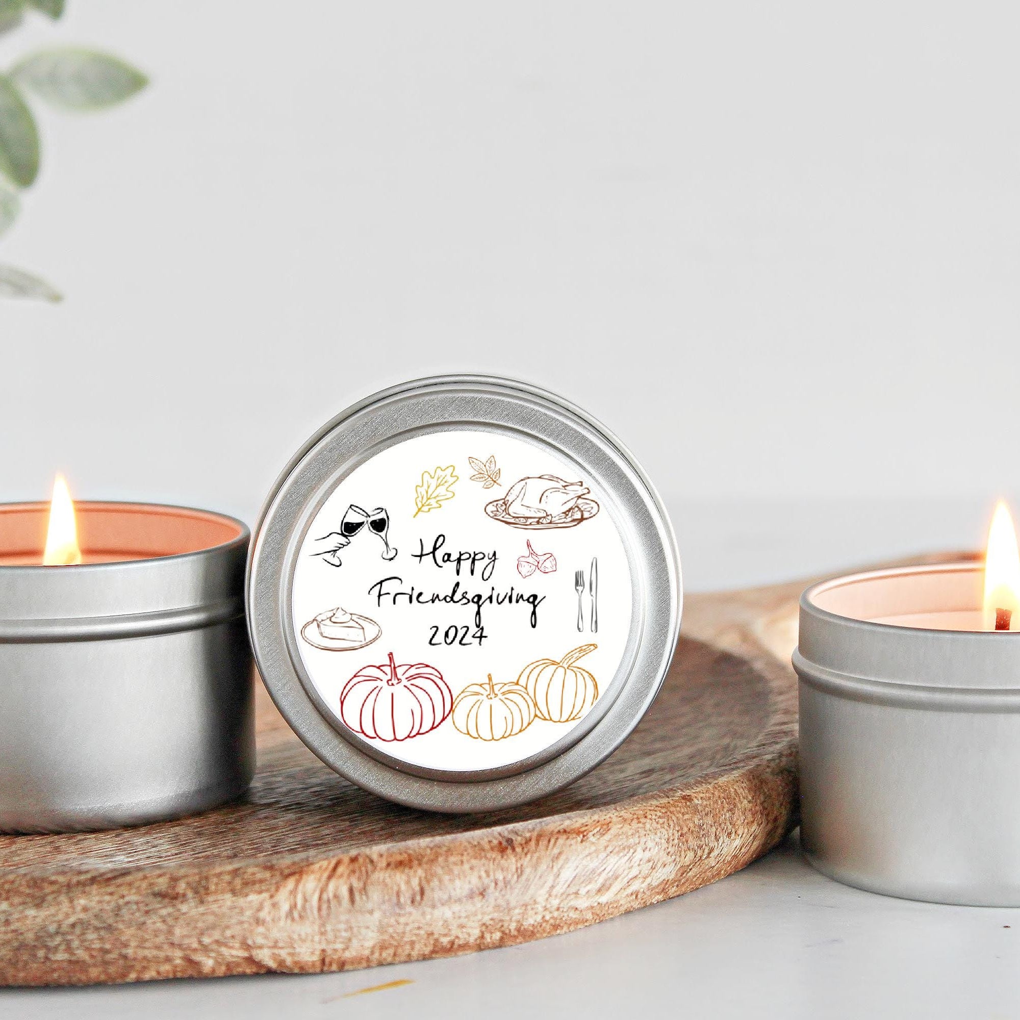 Happy Friendsgiving Favor / Set of 10 Candle Tins / Bulk For Guests / Happy Thanksgiving / Personalized Holiday Favors / Fall Pumpkin Sketch