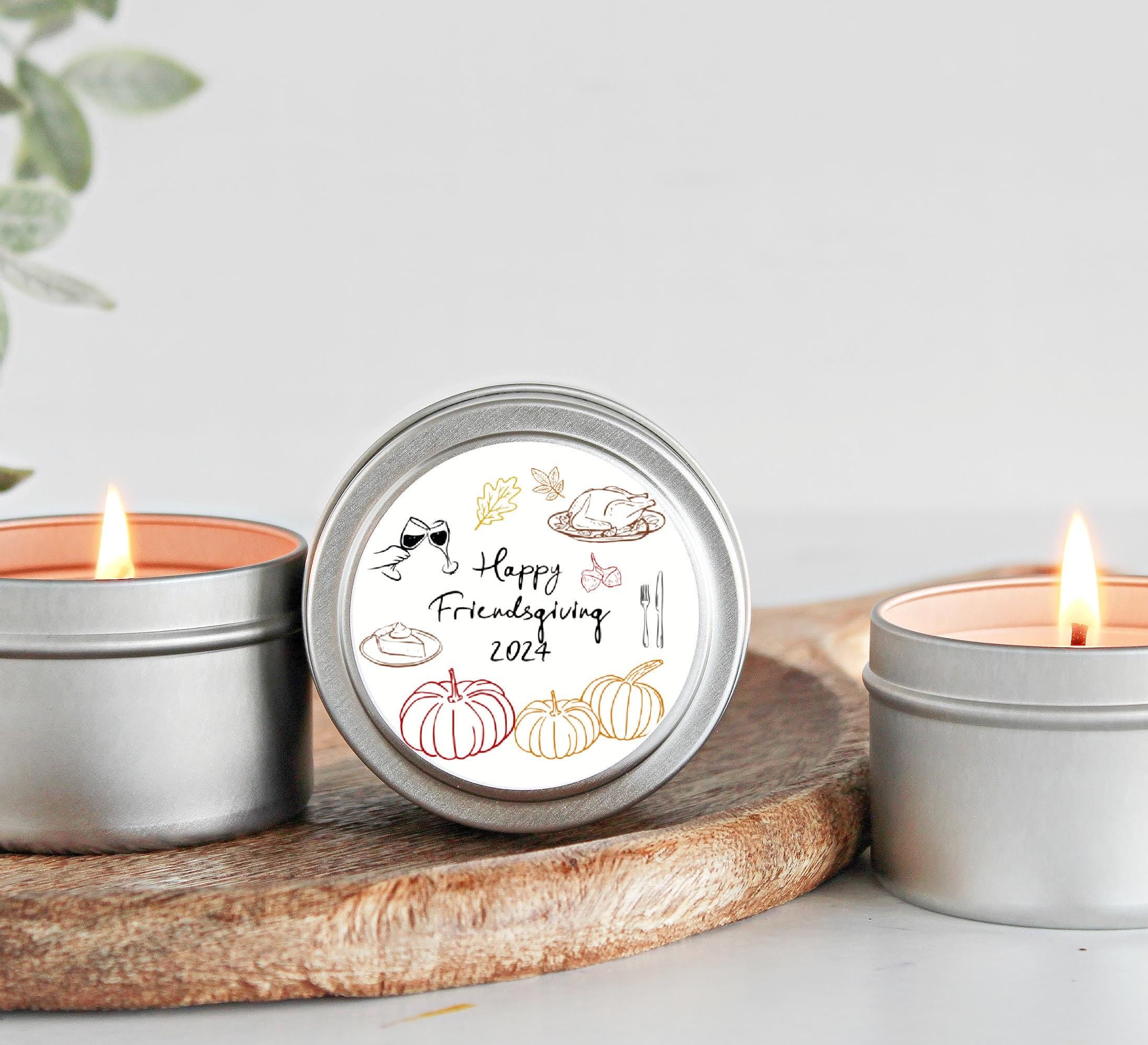Happy Friendsgiving Favor / Set of 10 Candle Tins / Bulk For Guests / Happy Thanksgiving / Personalized Holiday Favors / Fall Pumpkin Sketch