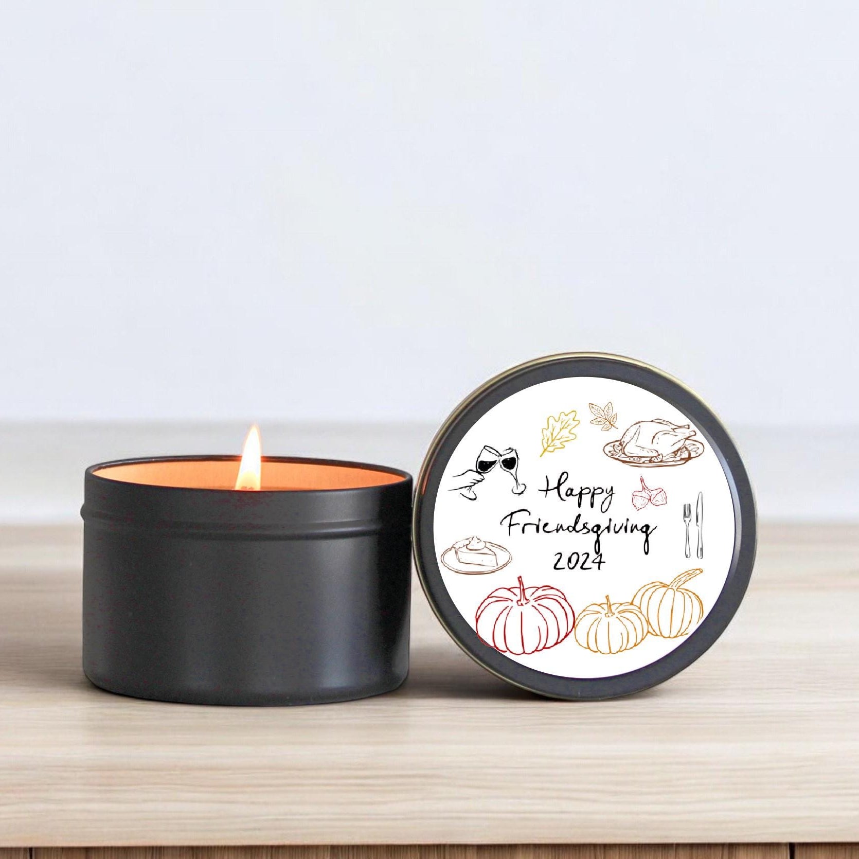 Happy Friendsgiving Favor / Set of 10 Candle Tins / Bulk For Guests / Happy Thanksgiving / Personalized Holiday Favors / Fall Pumpkin Sketch