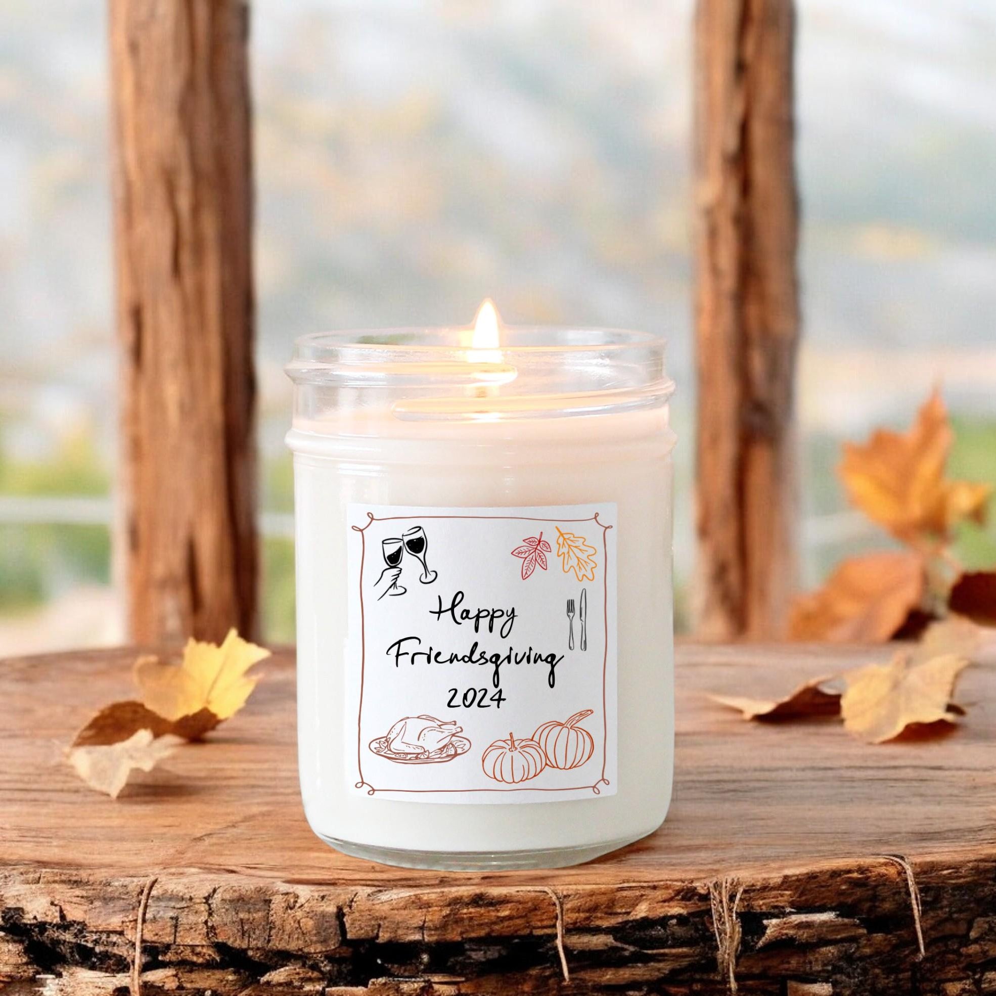 Happy Friendsgiving Soy Candle / Autumn Decor / Cute Fall Decor / Thanksgiving / Hostess Gift / Scented Candle / Pumpkin Spice / Hand Drawn