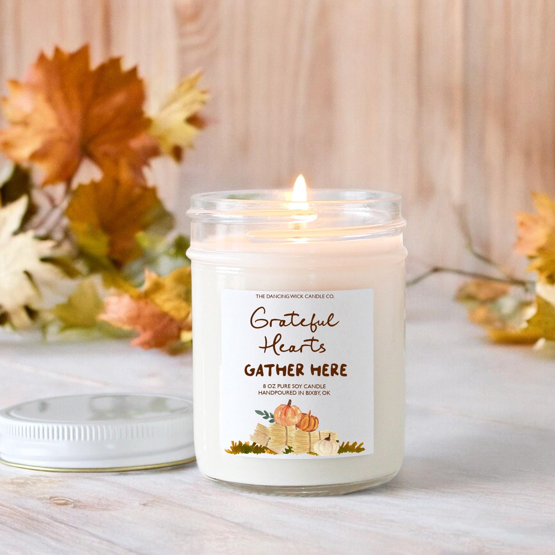 Grateful Hearts Gather Here / Thanksgiving Table Candle / Hostess Gift / Thanksgiving Gift / 16 oz. Pure Soy / Thanksgiving Decor