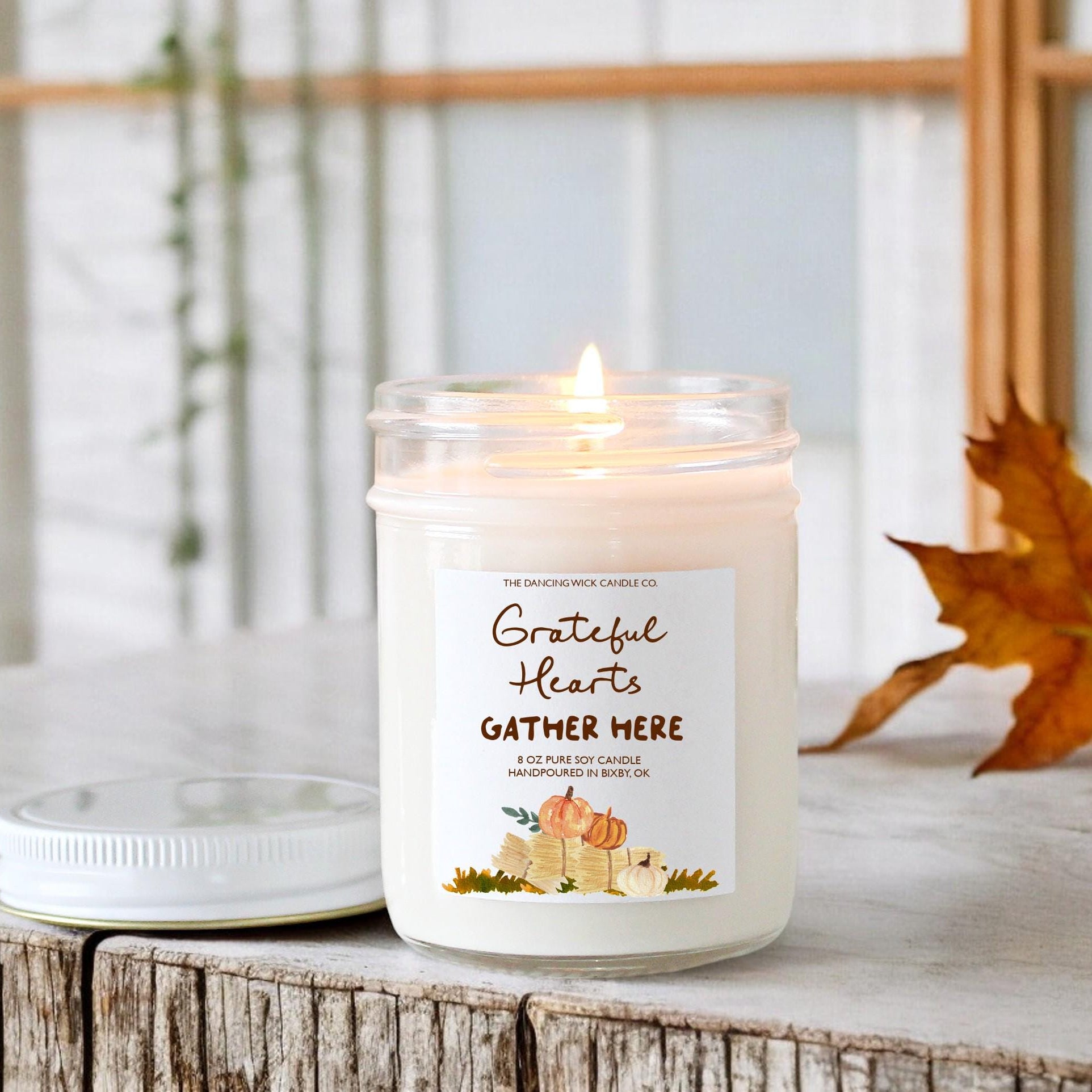 Grateful Hearts Gather Here / Thanksgiving Table Candle / Hostess Gift / Thanksgiving Gift / 16 oz. Pure Soy / Thanksgiving Decor