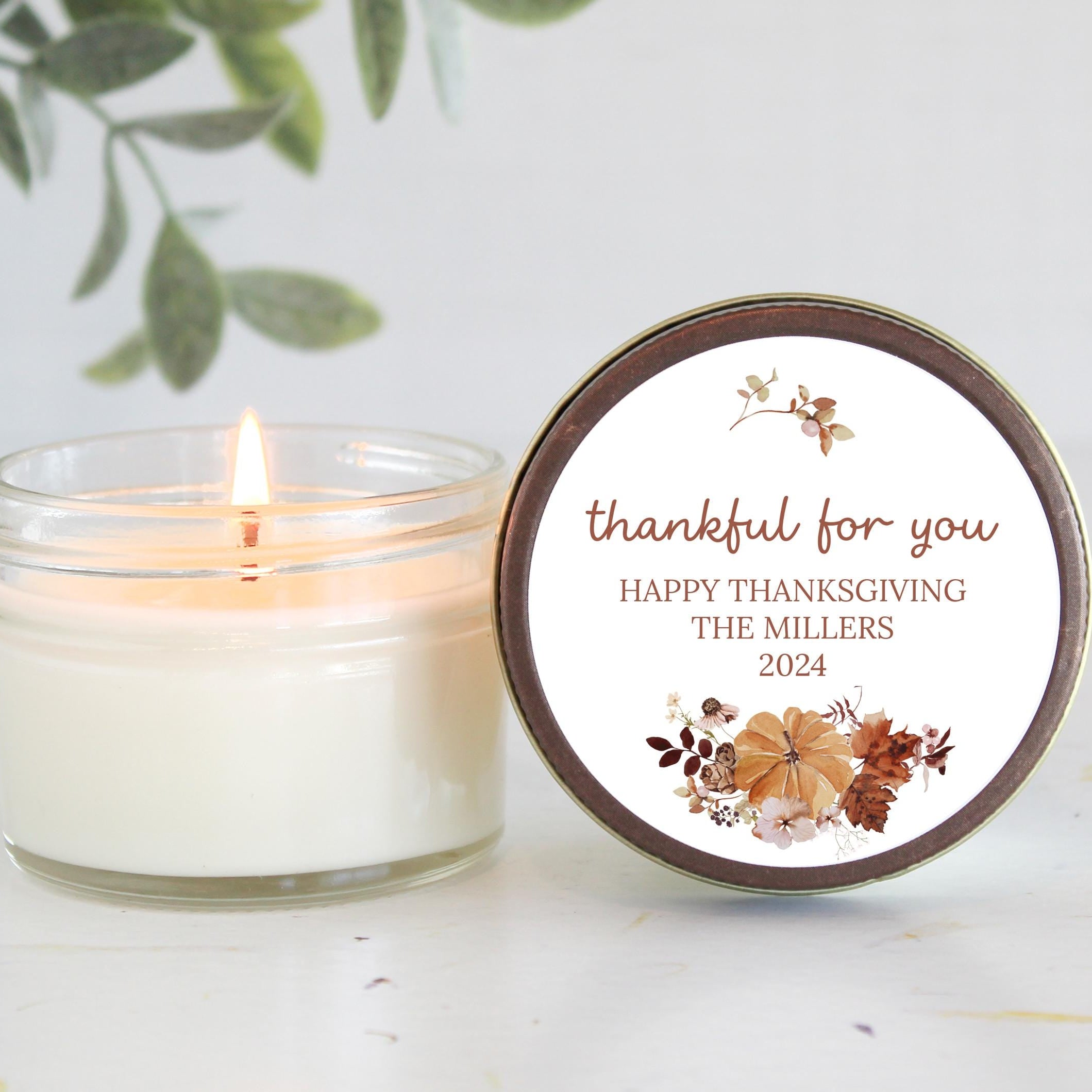 Thanksgiving Candle Favor / Thankful for you / Thanksgiving Table / Fall Candle / Hostess Gift / 4 oz. Candle Favors