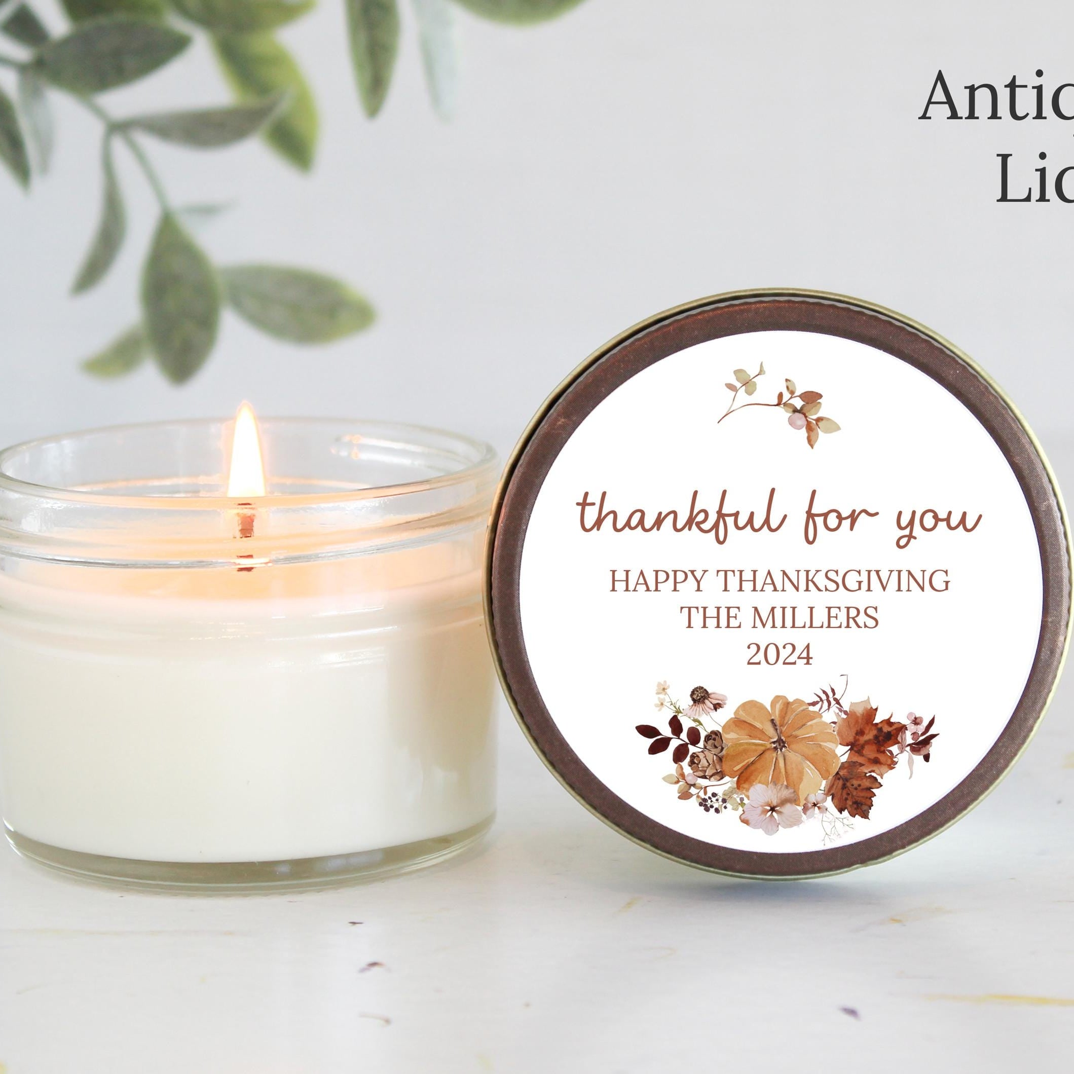 Thanksgiving Candle Favor / Thankful for you / Thanksgiving Table / Fall Candle / Hostess Gift / 4 oz. Candle Favors