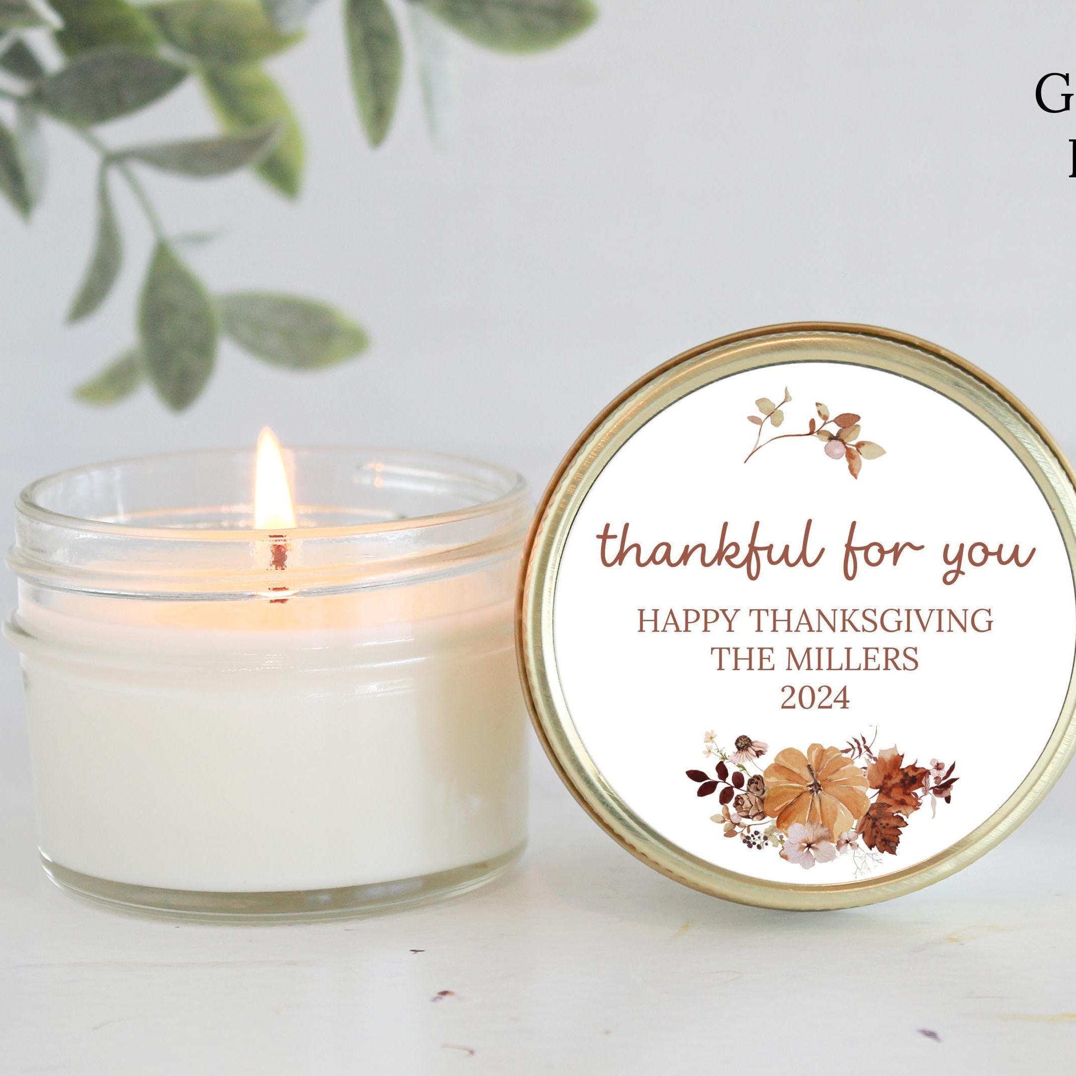 Thanksgiving Candle Favor / Thankful for you / Thanksgiving Table / Fall Candle / Hostess Gift / 4 oz. Candle Favors
