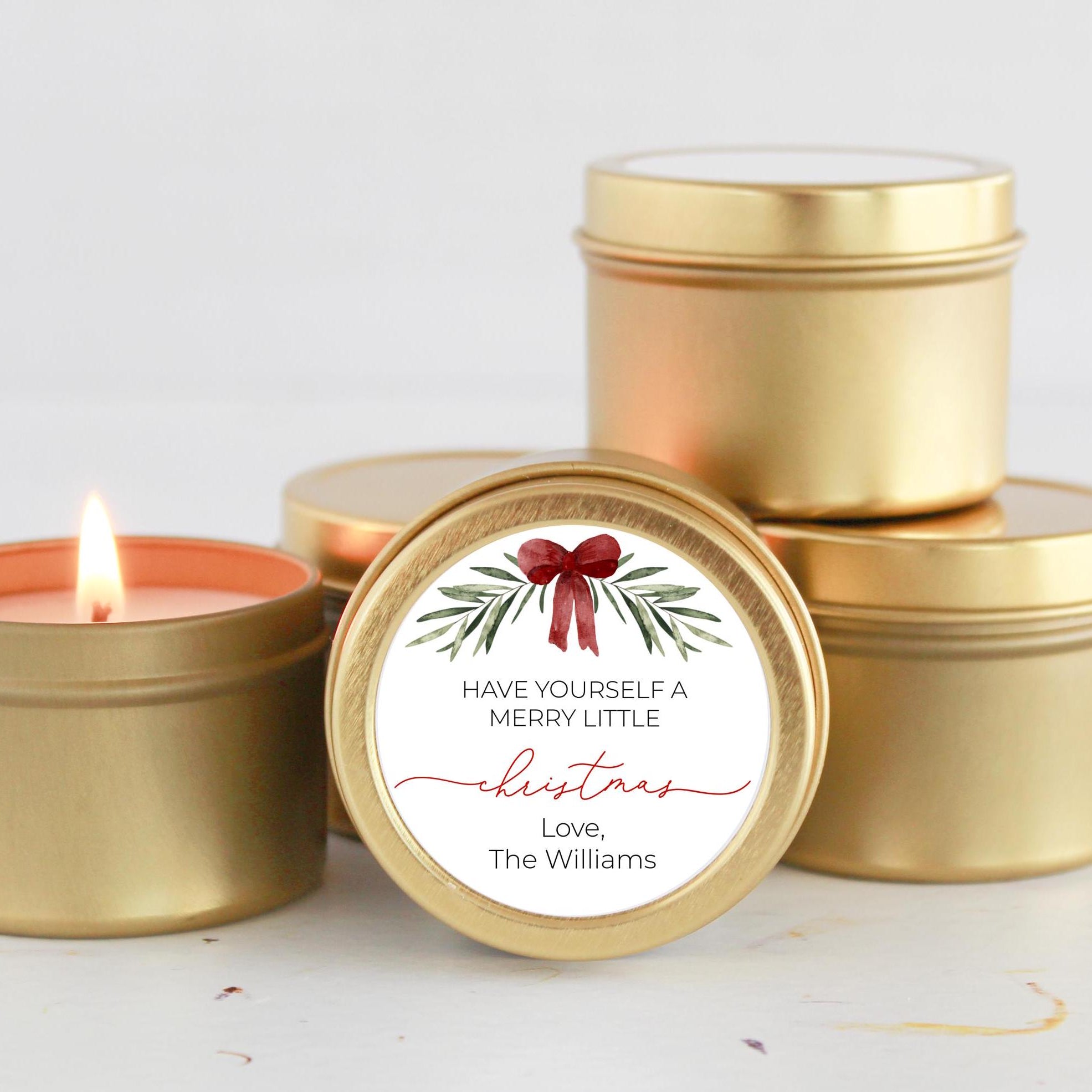 Christmas Candle Tins / Bulk Set of 10 / Have Yourself A Merry Little Christmas / Holiday Gift / Custom Candles Neighbor Christmas Gift