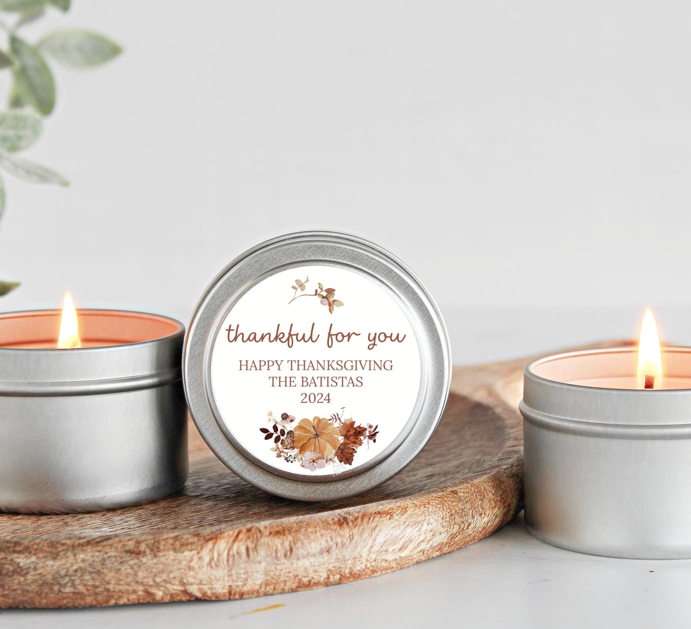 Thanksgiving Favor / Set of 10 Candle Tins / Bulk For Guests / Friendsgiving / Thankful for you / Happy Thanksgiving / Personalized Holiday
