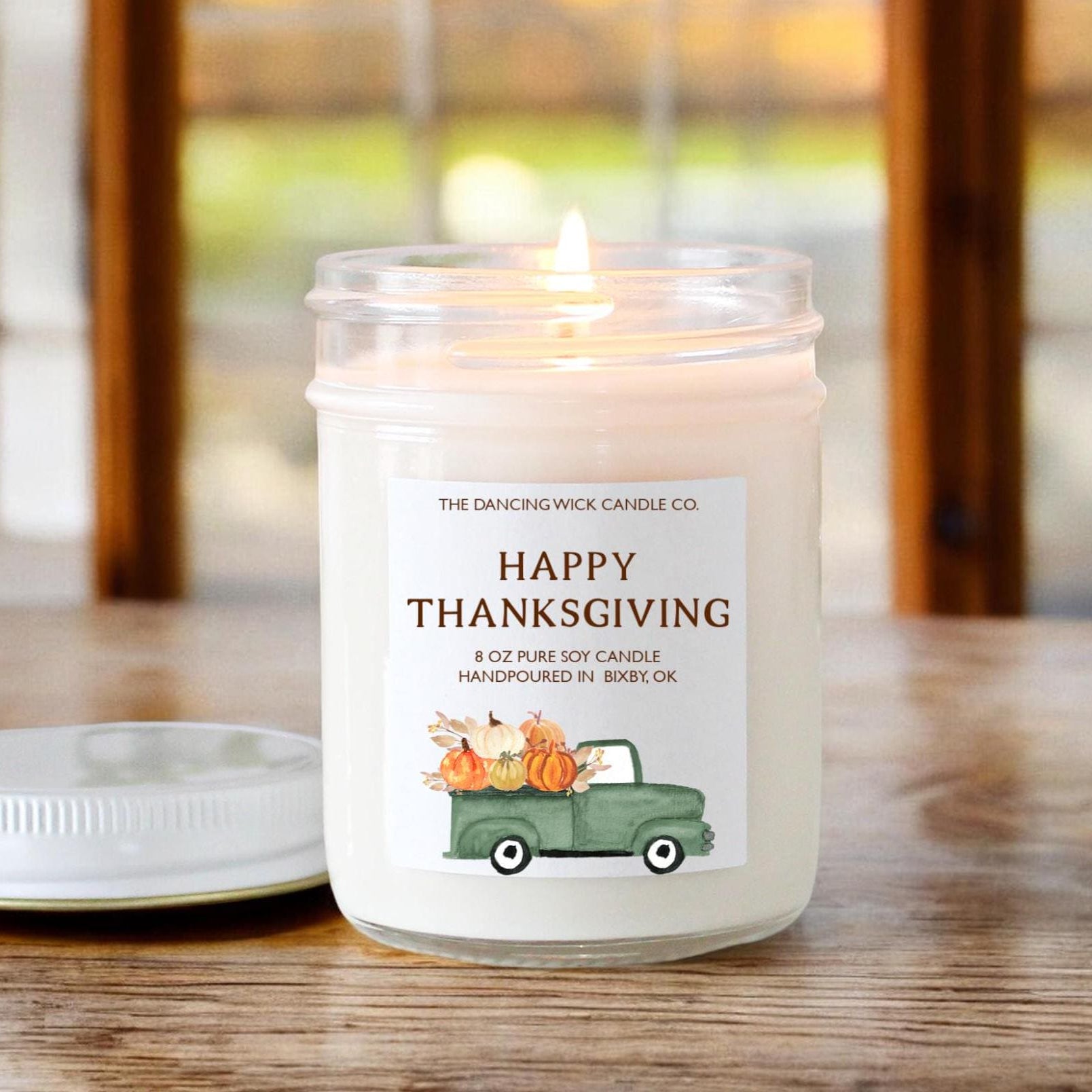 Happy Thanksgiving Soy Candle / Autumn Decor / Cute Fall Decor / Thanksgiving / Hostess Gift / Scented Candle / Pumpkin Spice / Rustic Truck